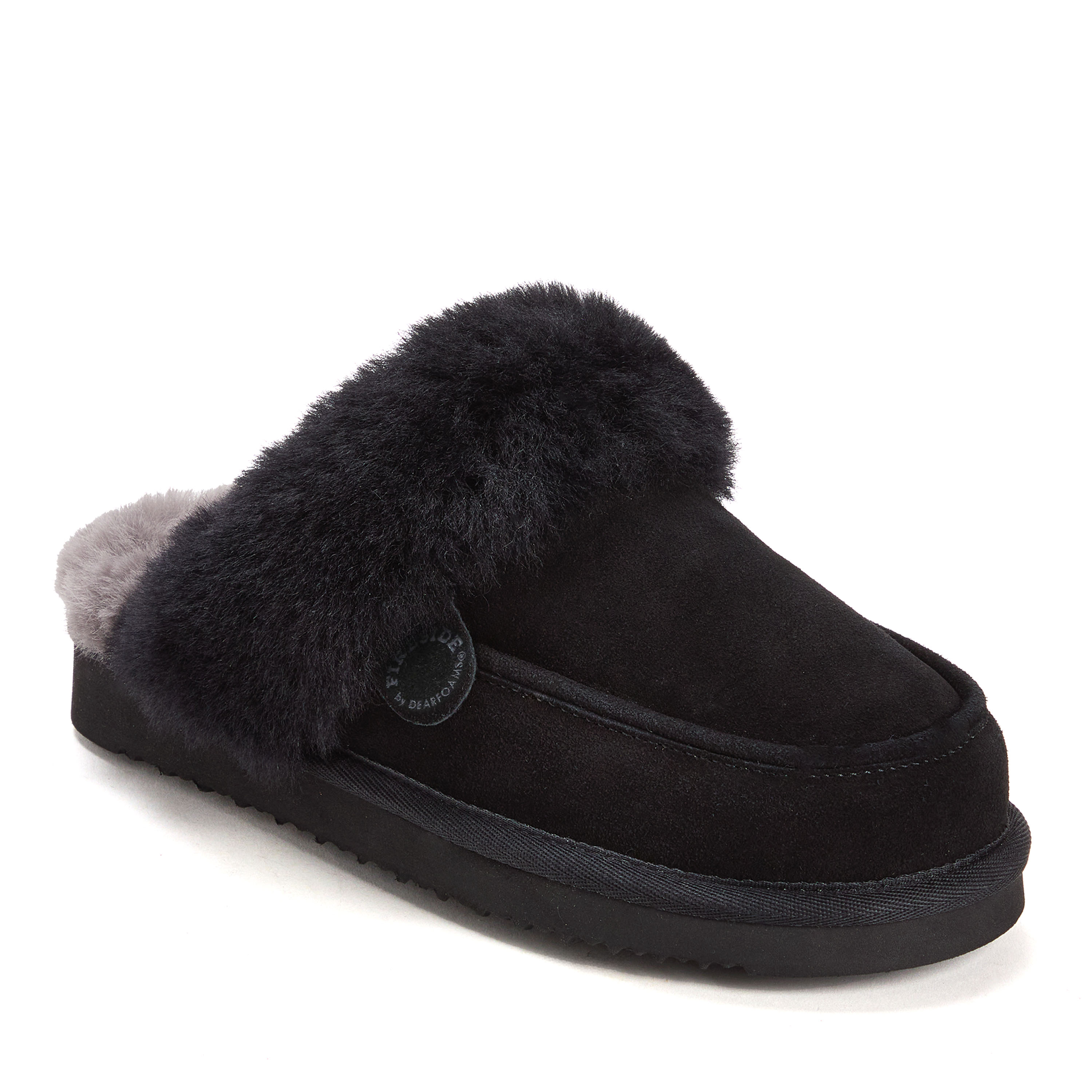 Women's Fireside by Dearfoams Melville Genuine Shearling Scuff, Suede/Faux Shearling, Black