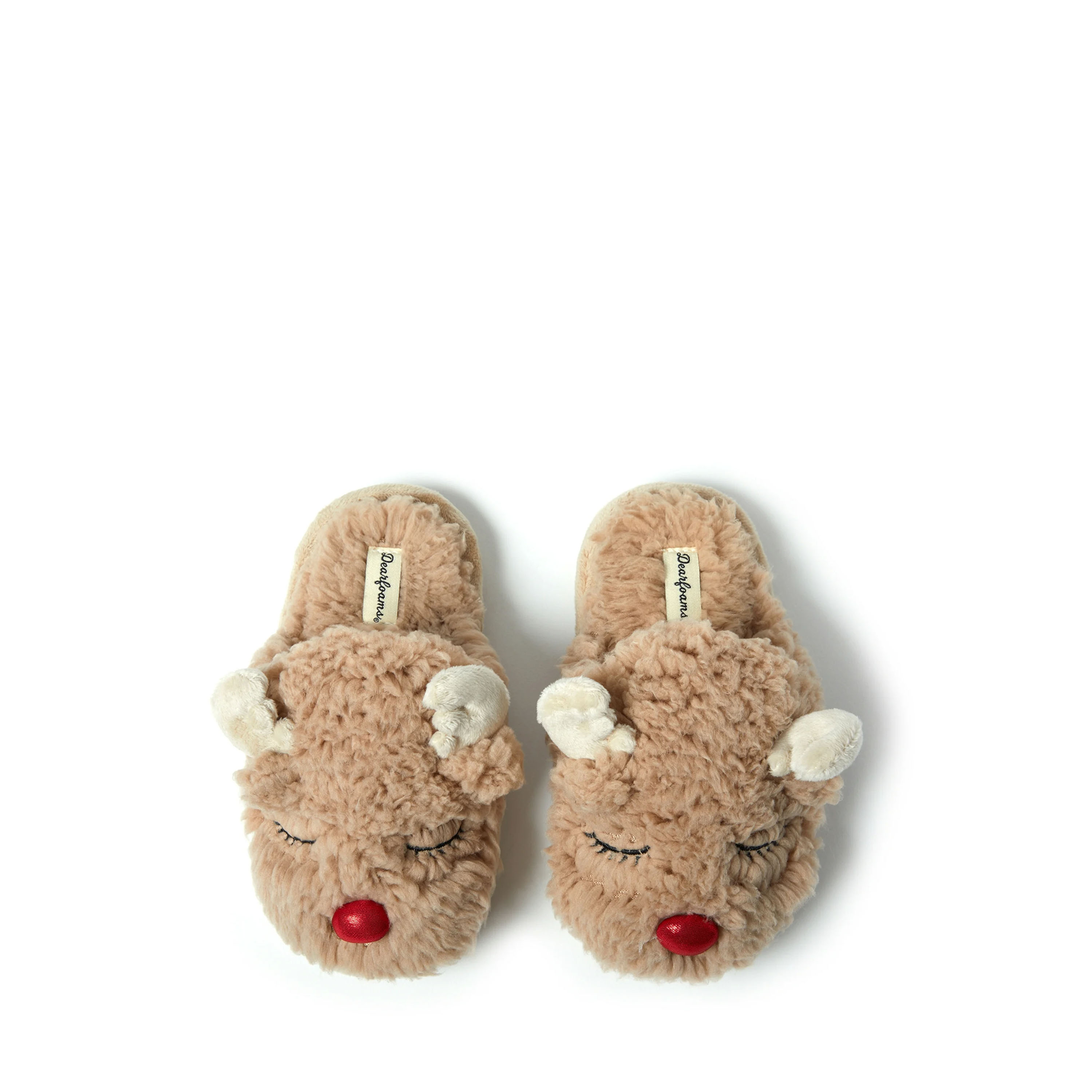 Dearfoams Kids Holiday Christmas Reindeer Scuff Slipper - Latte