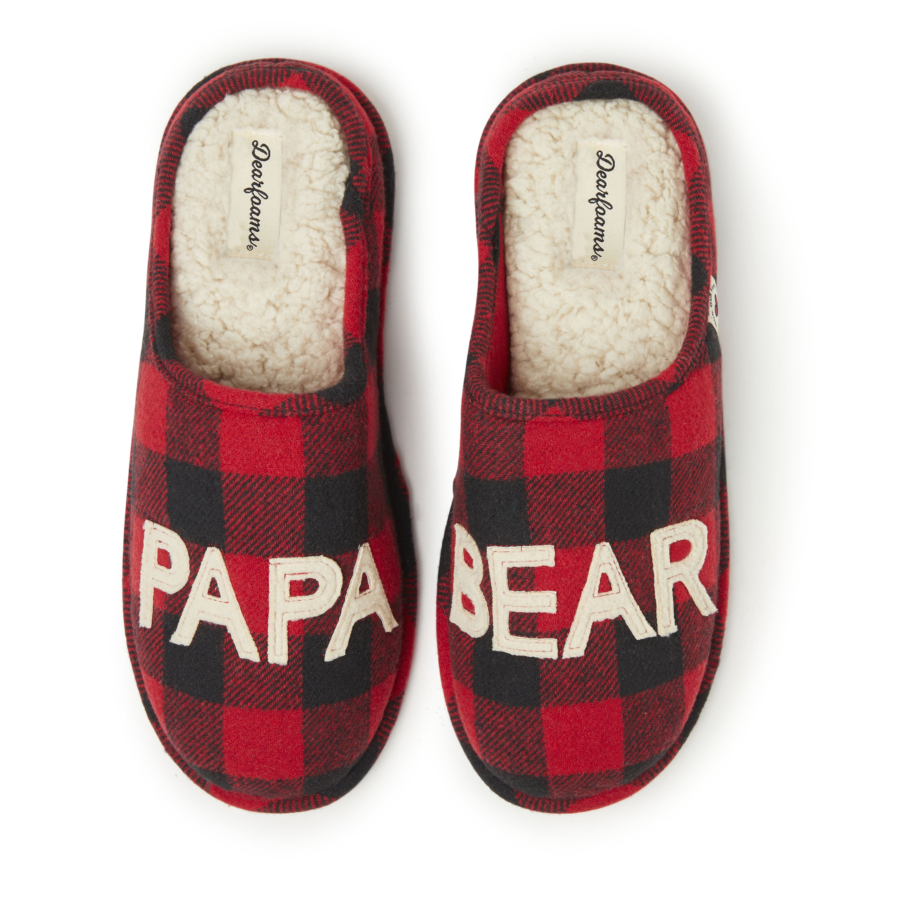 Dearfoams Men's Buffalo Check Papa Bear Dad Clog House Slipper - Red plaid
