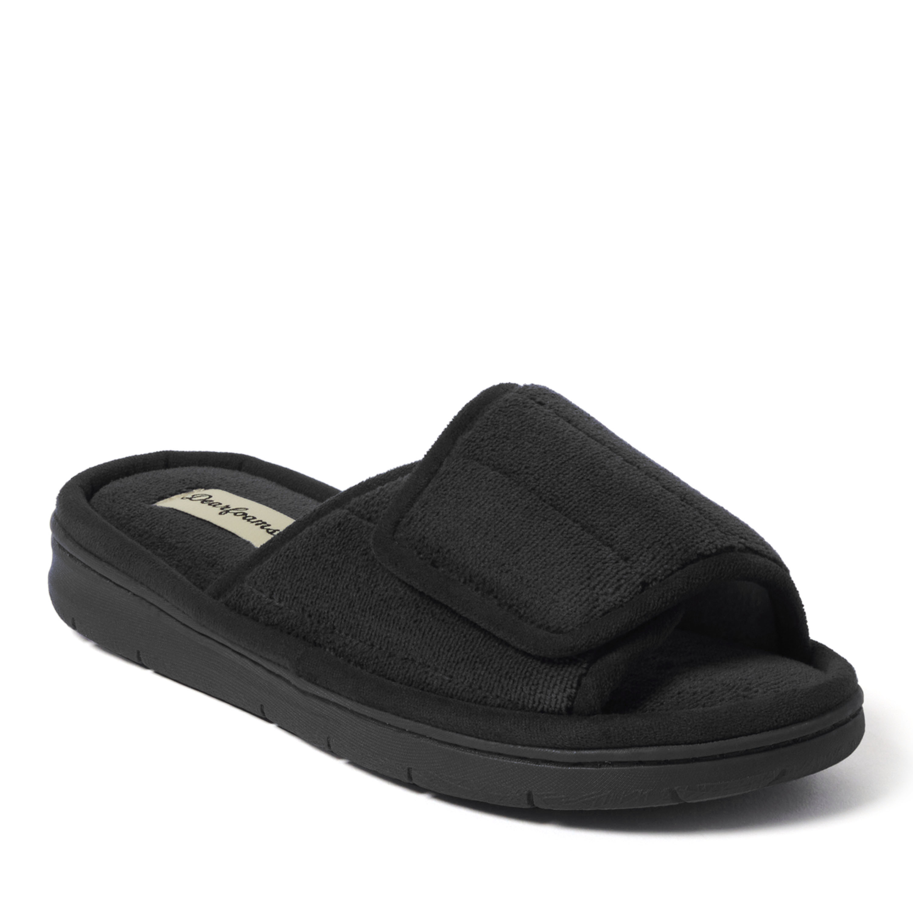 Dearfoams Women's Mickey Terry Adjustable Shower Slide House Slipper - Black