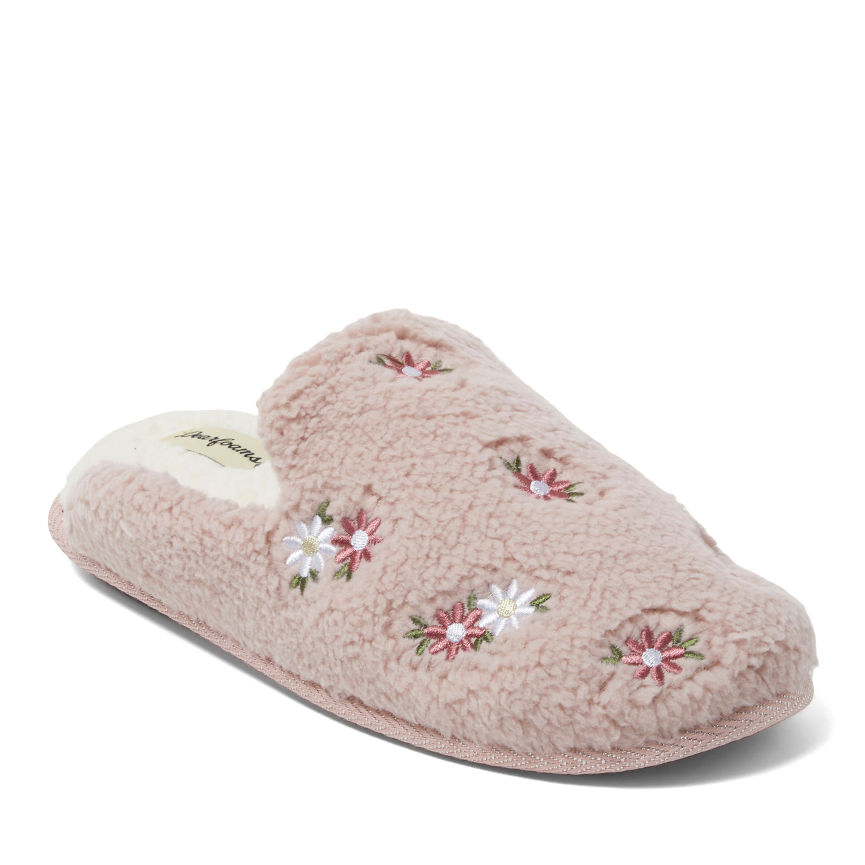 Dearfoams Women's Christmas Tree Teddy Scuff Slipper - Pink daisy