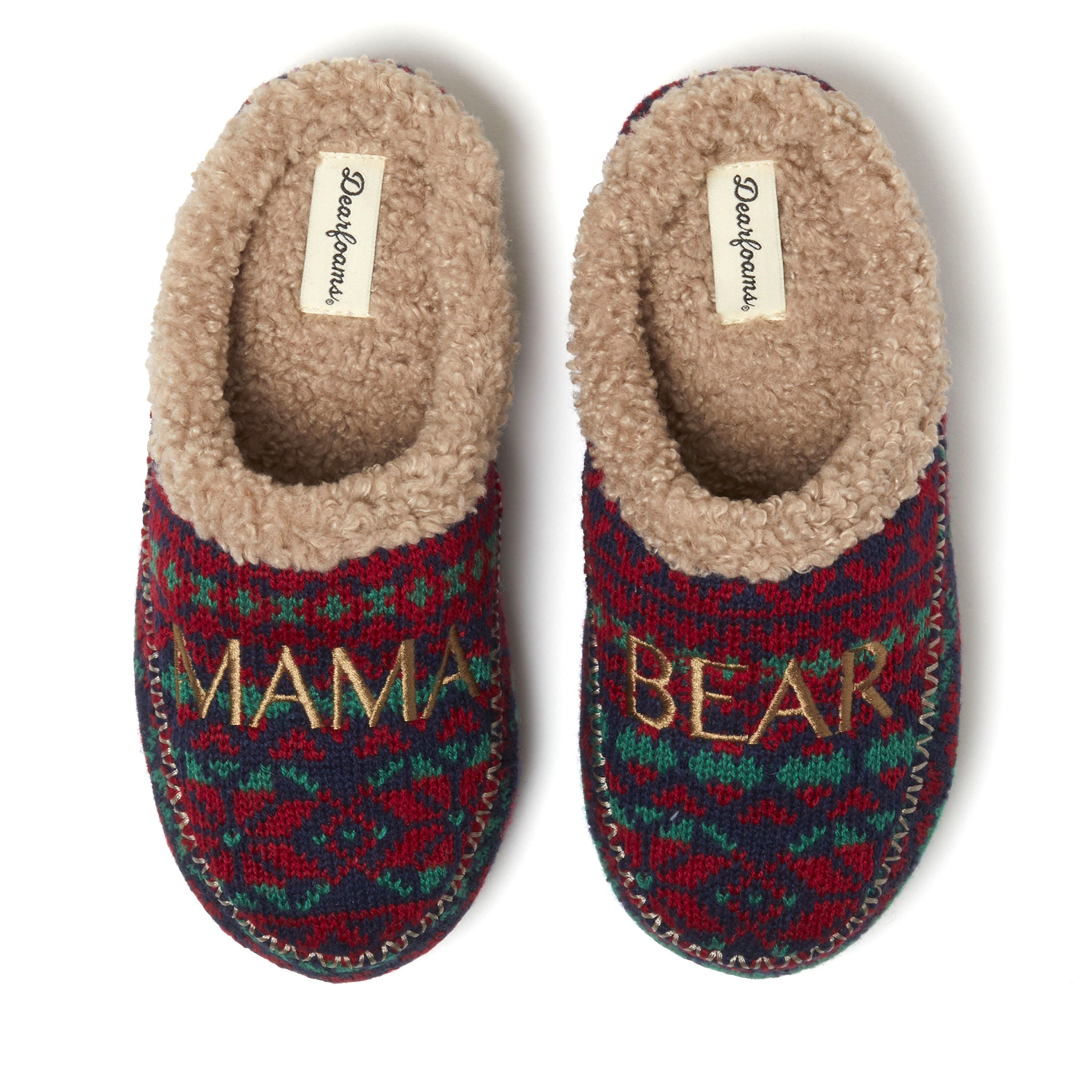 Dearfoams Mama Bear Womens Clog Slippers, Medium, Red