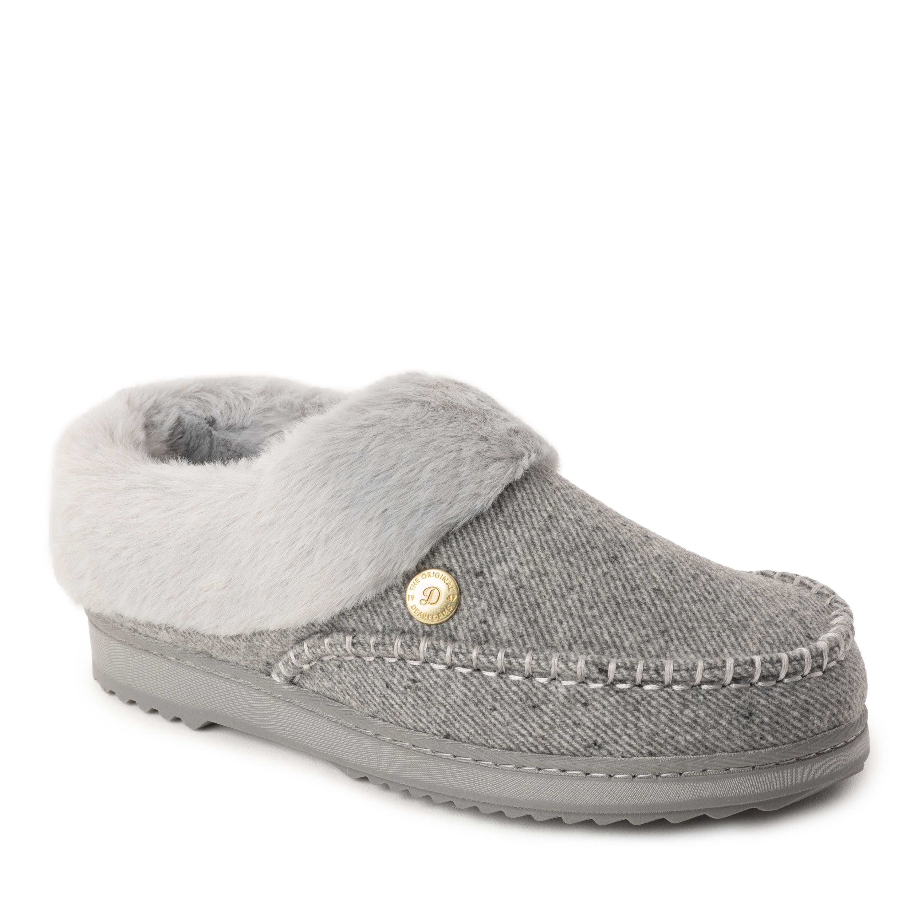 Dearfoams Nyla Moccassin Womens Memory Foam Clog Slippers, Medium, Gray