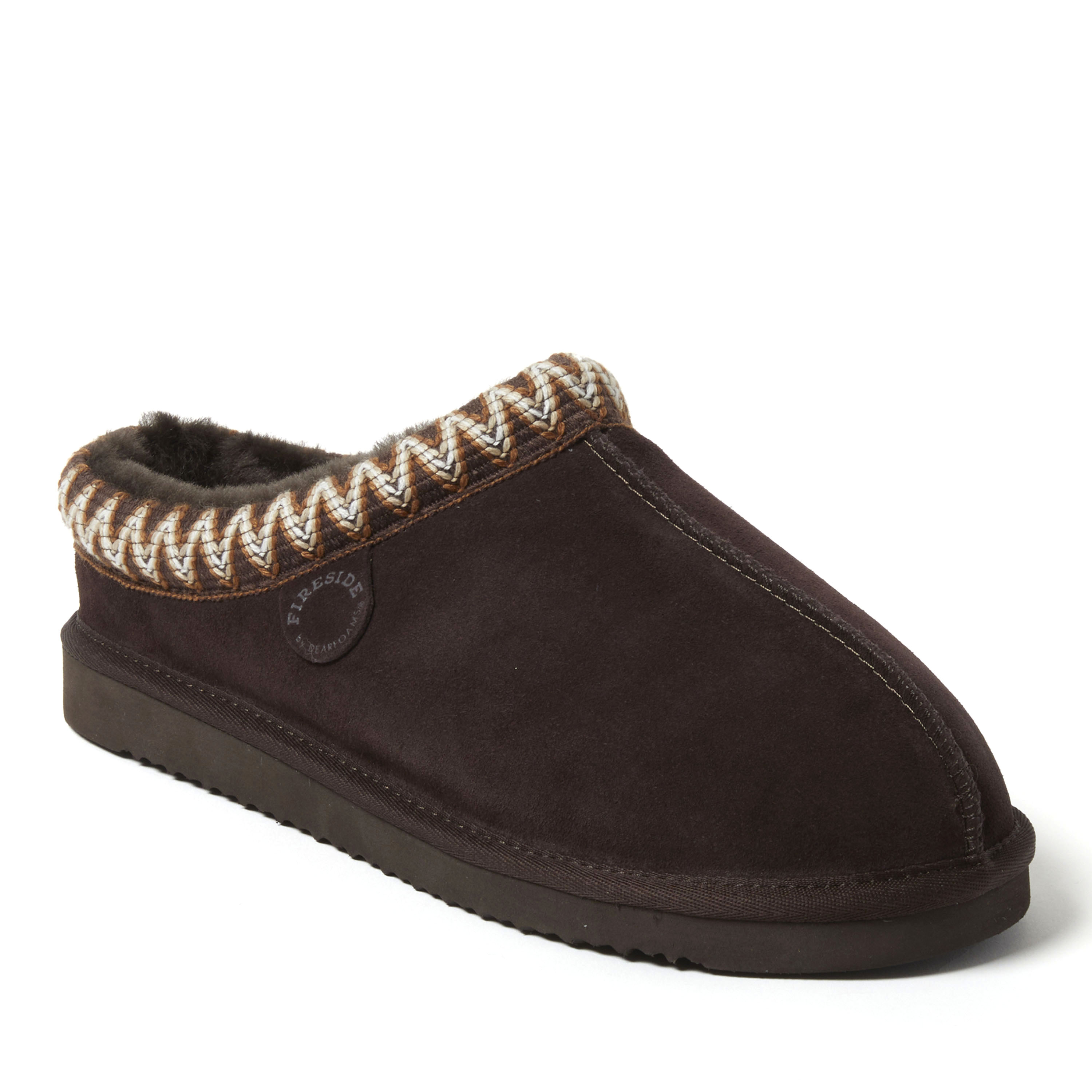 Men's Fireside by Dearfoams Grafton Genuine Shearling Clog With Taping - Water Resistant, Suede/Faux Shearling, Coffee
