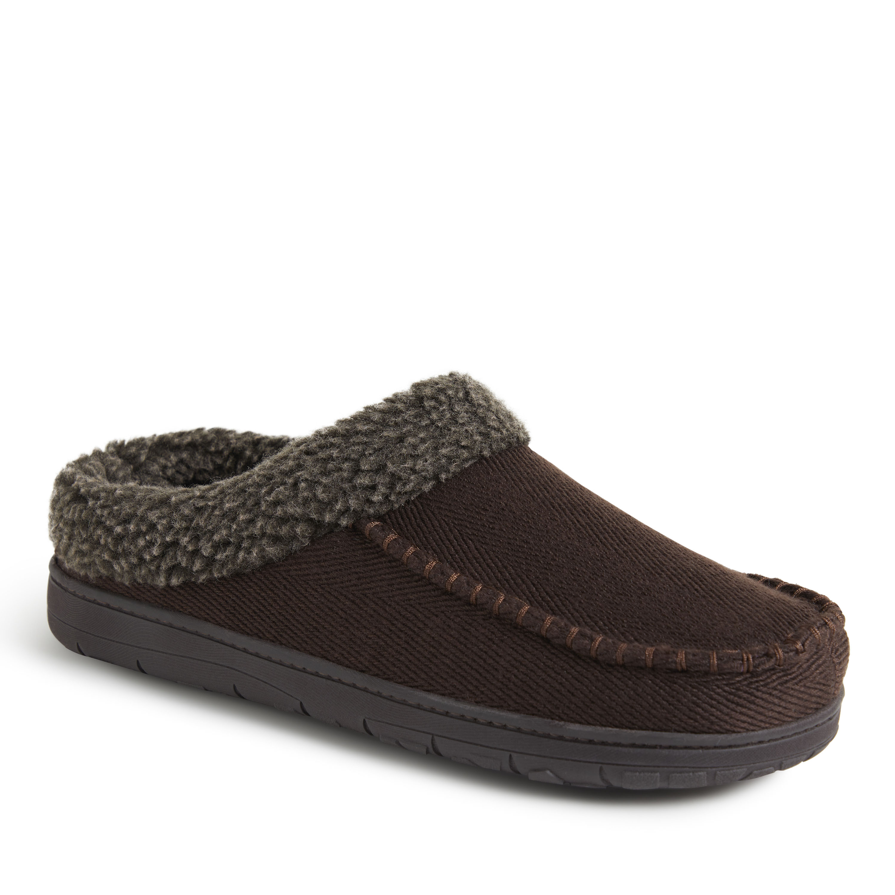 Dearfoams Brendan Twill Mens Clog Slippers, Medium, Brown