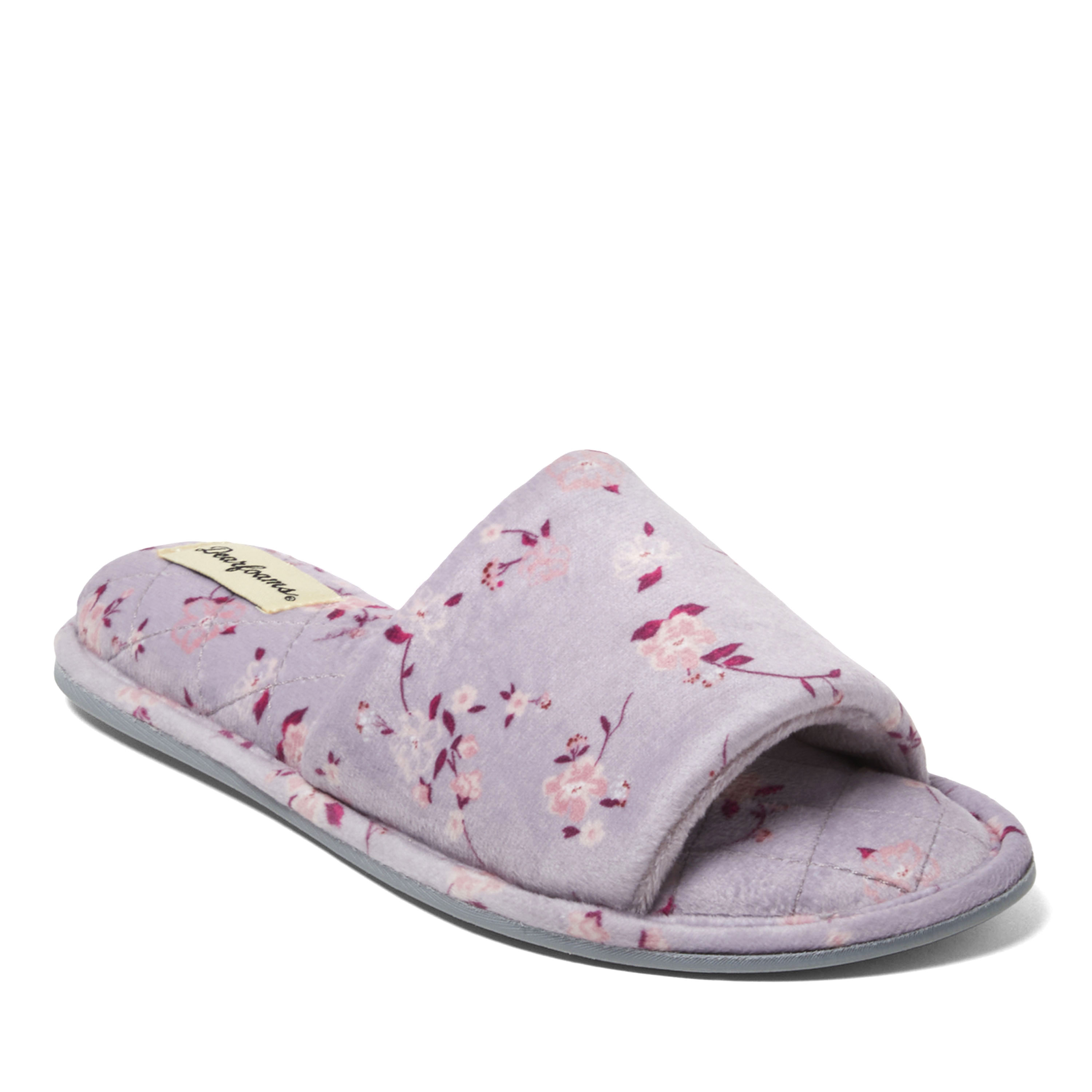 Dearfoams Women's Beatrice Microfiber Velour Side Gore Slide, Purple