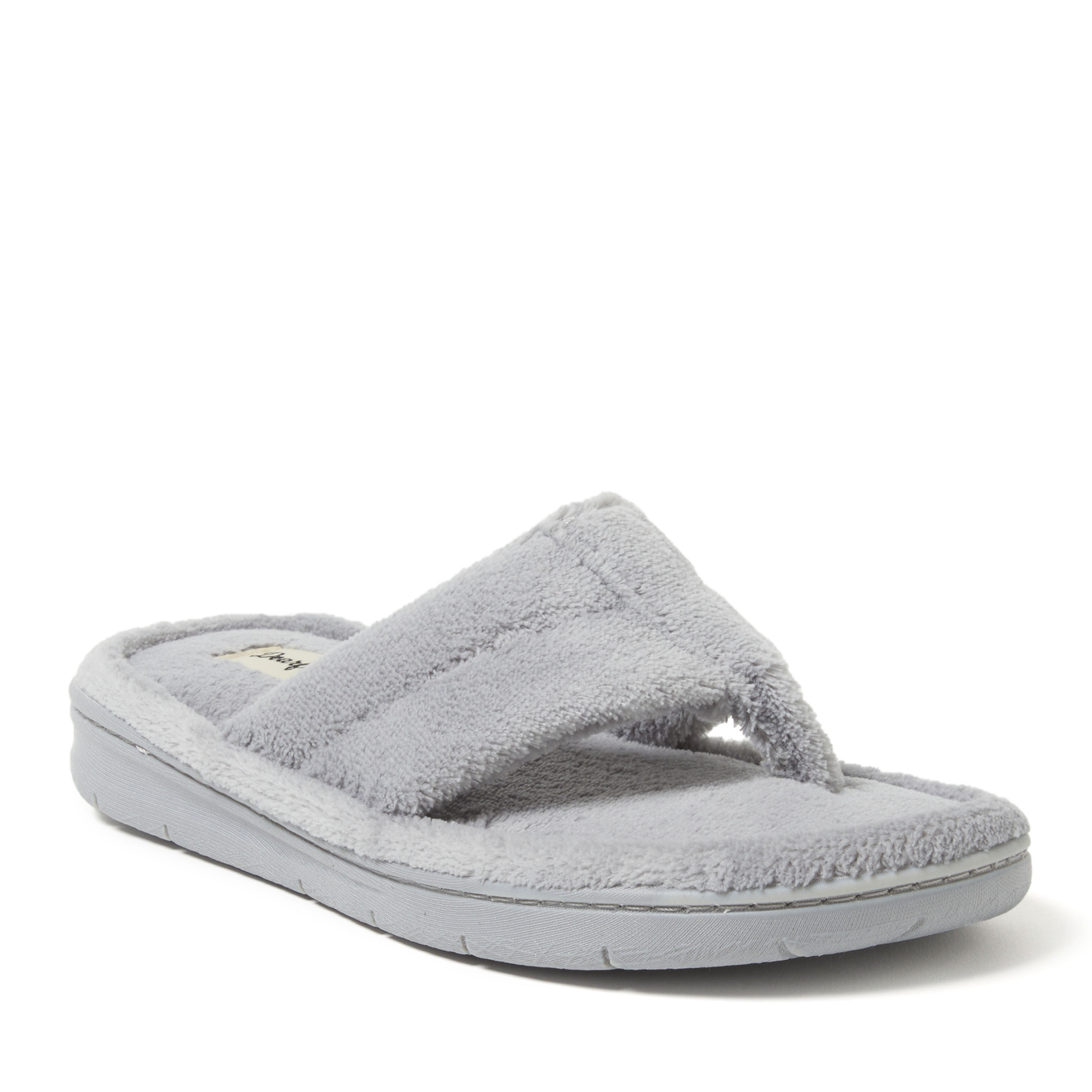 Dearfoams Wrenley Terry Thong Womens Memory Foam Slip-On Slippers, Medium, Gray