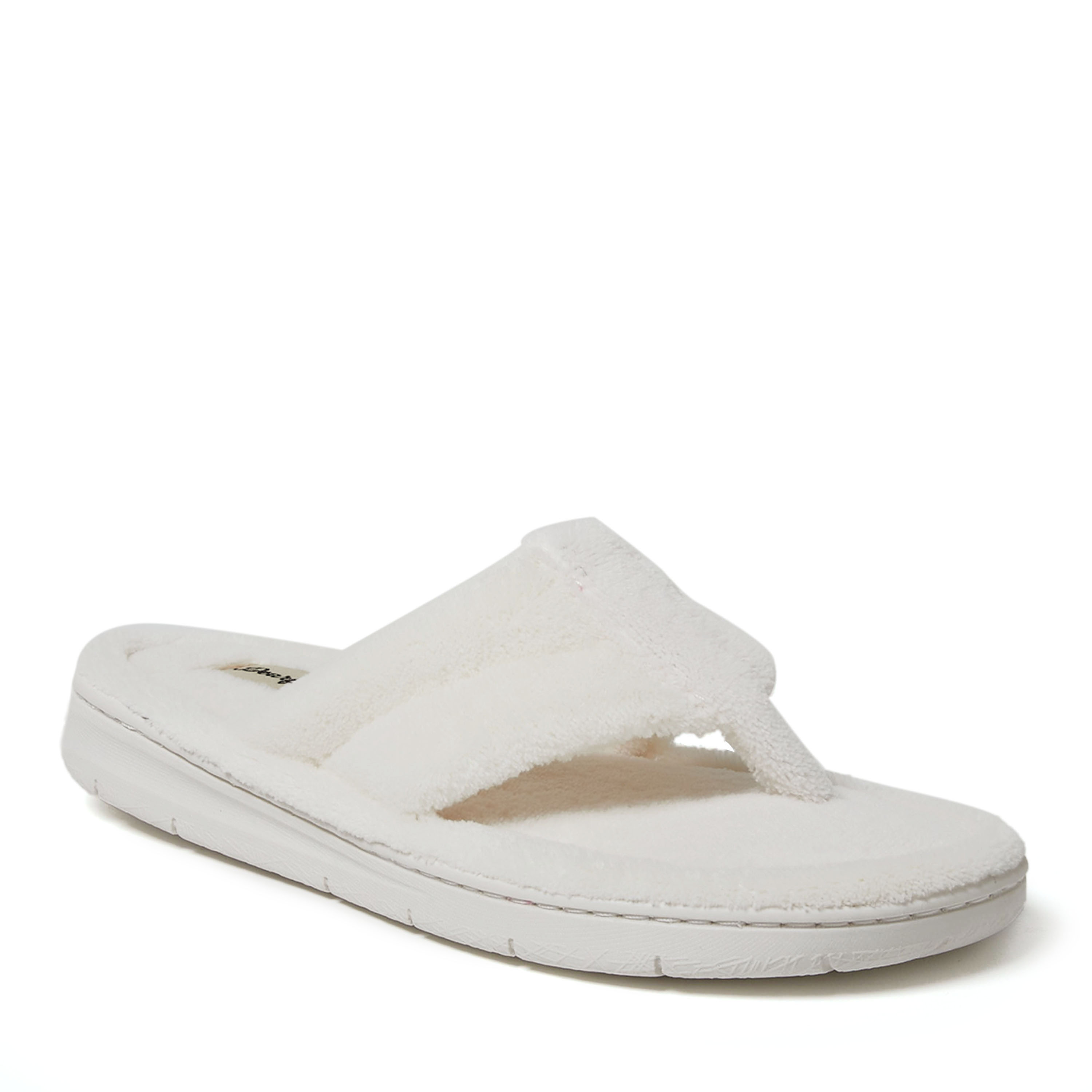 Dearfoams Wrenley Terry Thong Womens Memory Foam Slip-On Slippers, Medium, White