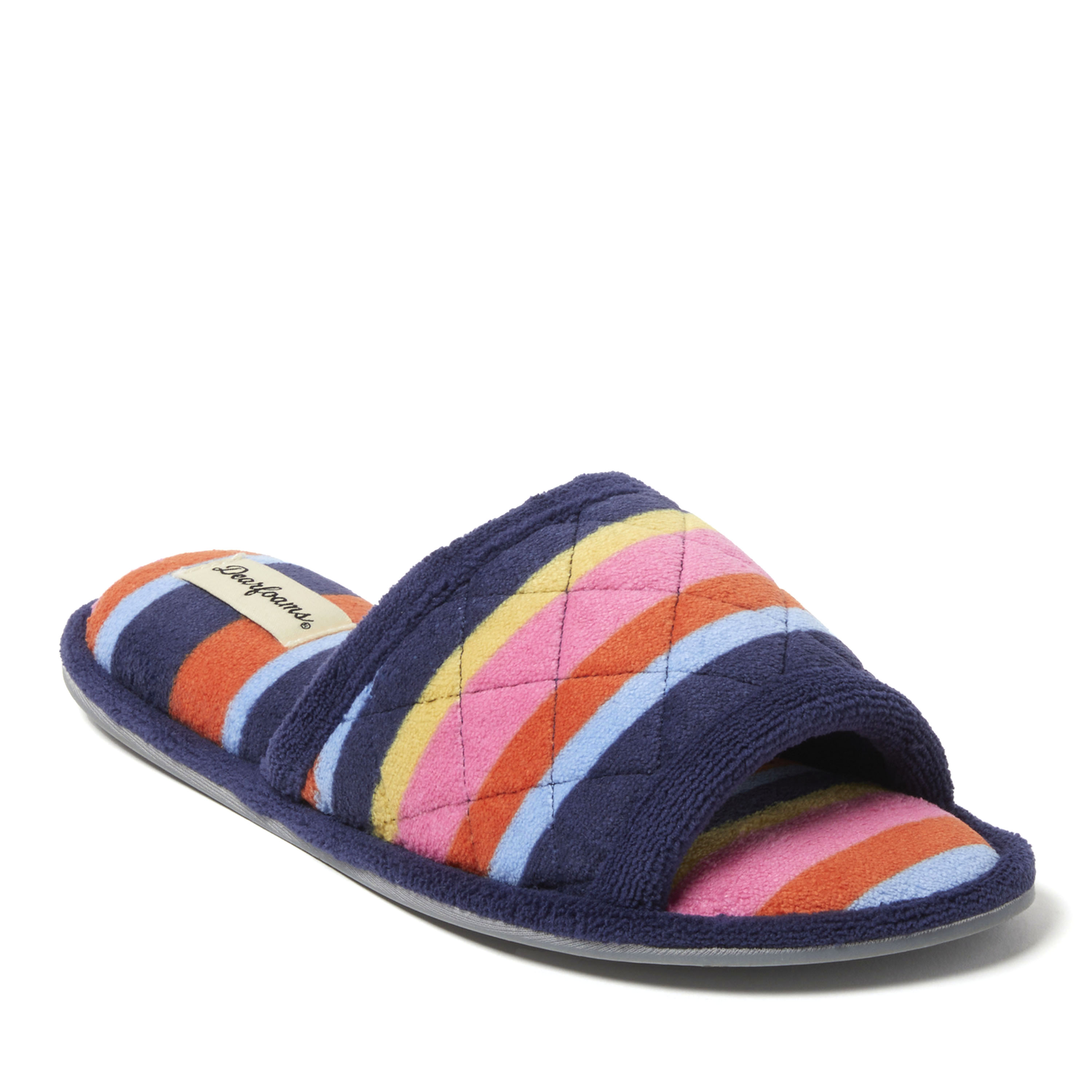 Dearfoams Beatrice Quilted Terry Womens Memory Foam Slip-On Slippers, Medium, Black