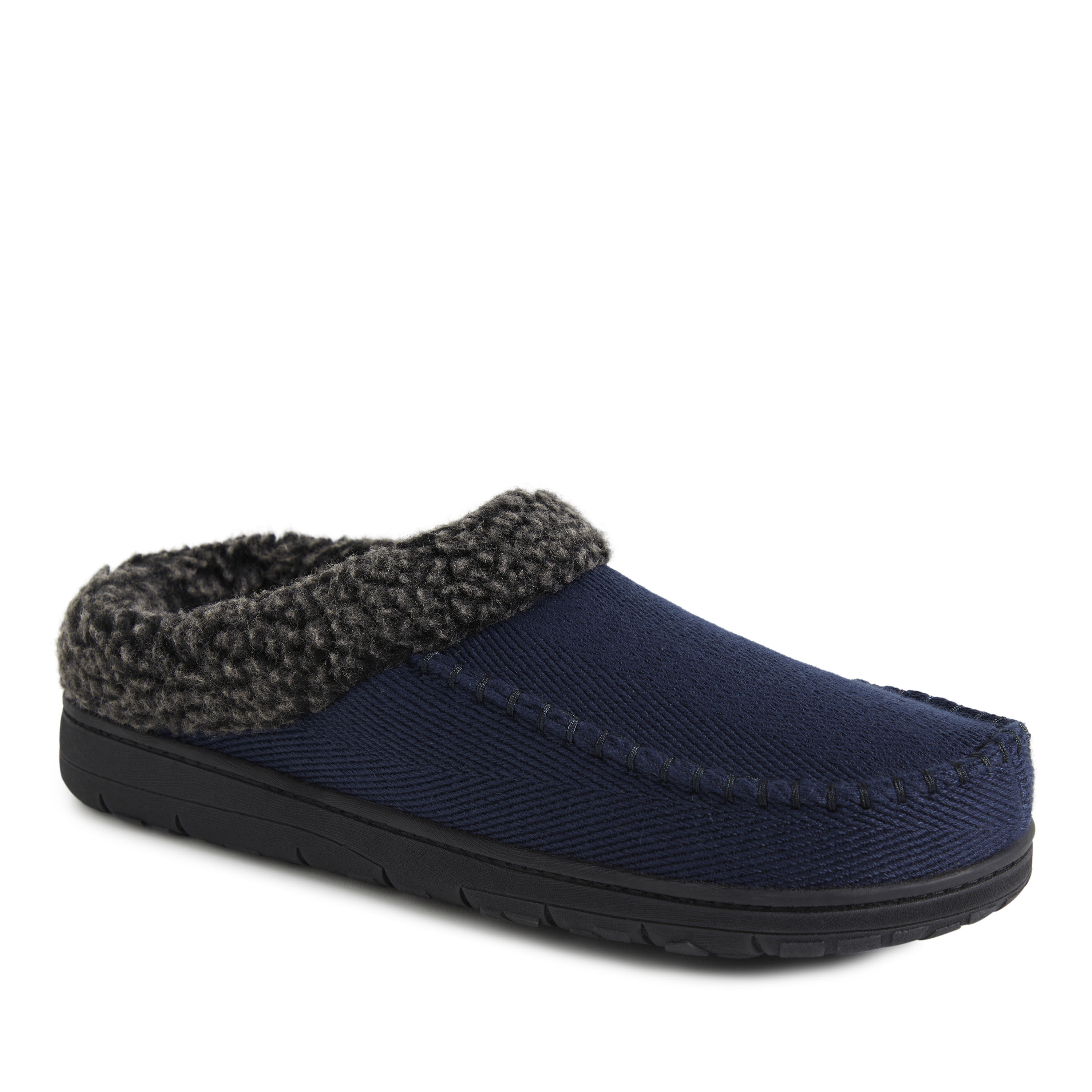 Dearfoams Men's Brendan Twill Moccasin Toe Clog Slipper - Navy