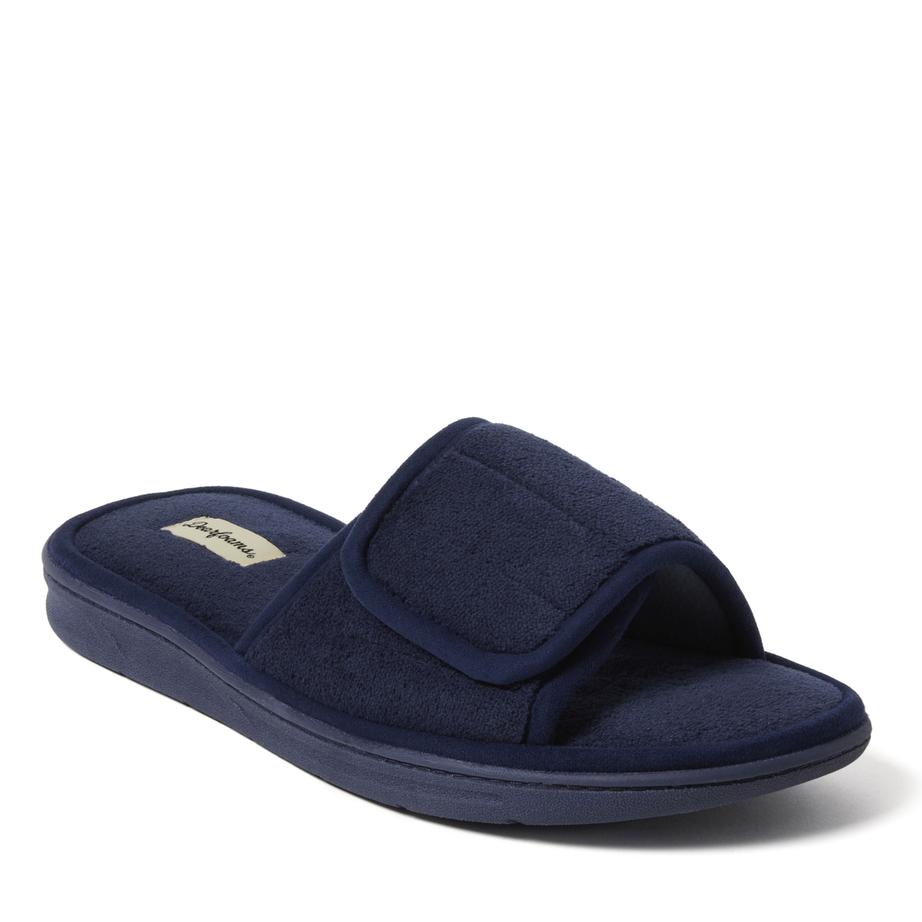 Dearfoams Men's Collin Terry Adjustable Shower Slide House Slipper - Navy blazer
