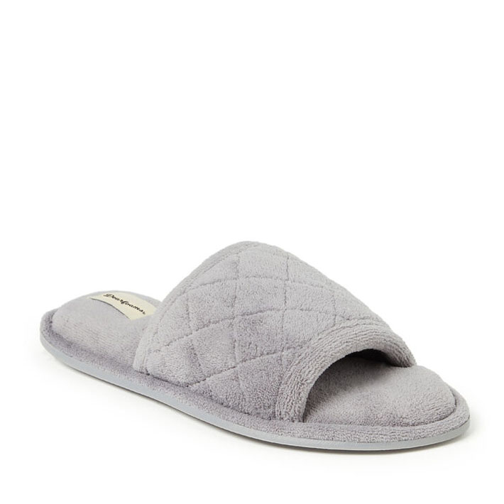 Dearfoams Women's Beatrice Microfiber Terry Slide with Quilted Vamp, Medium Grey