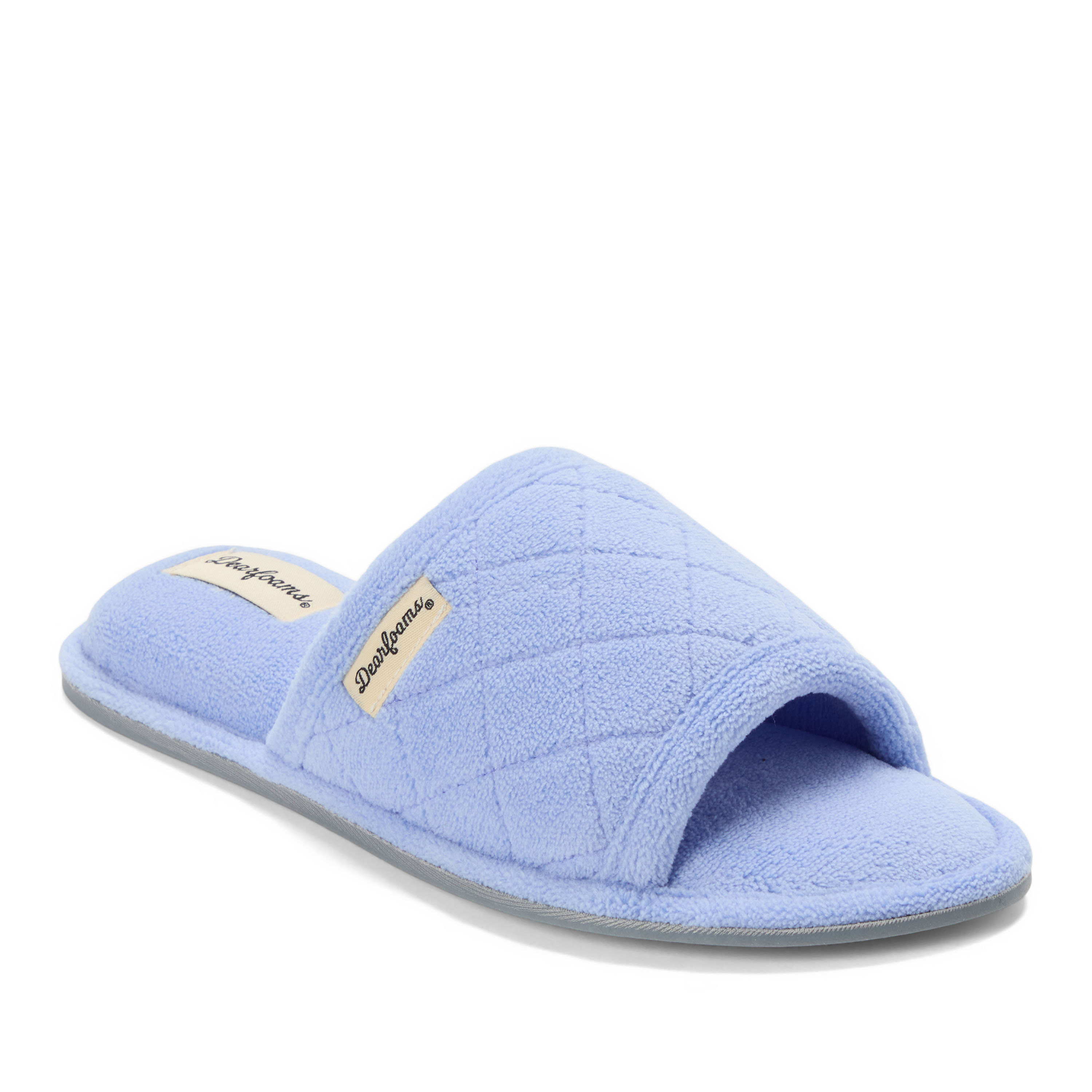 Dearfoams Beatrice Quilted Terry Womens Memory Foam Slip-On Slippers, Medium, Blue