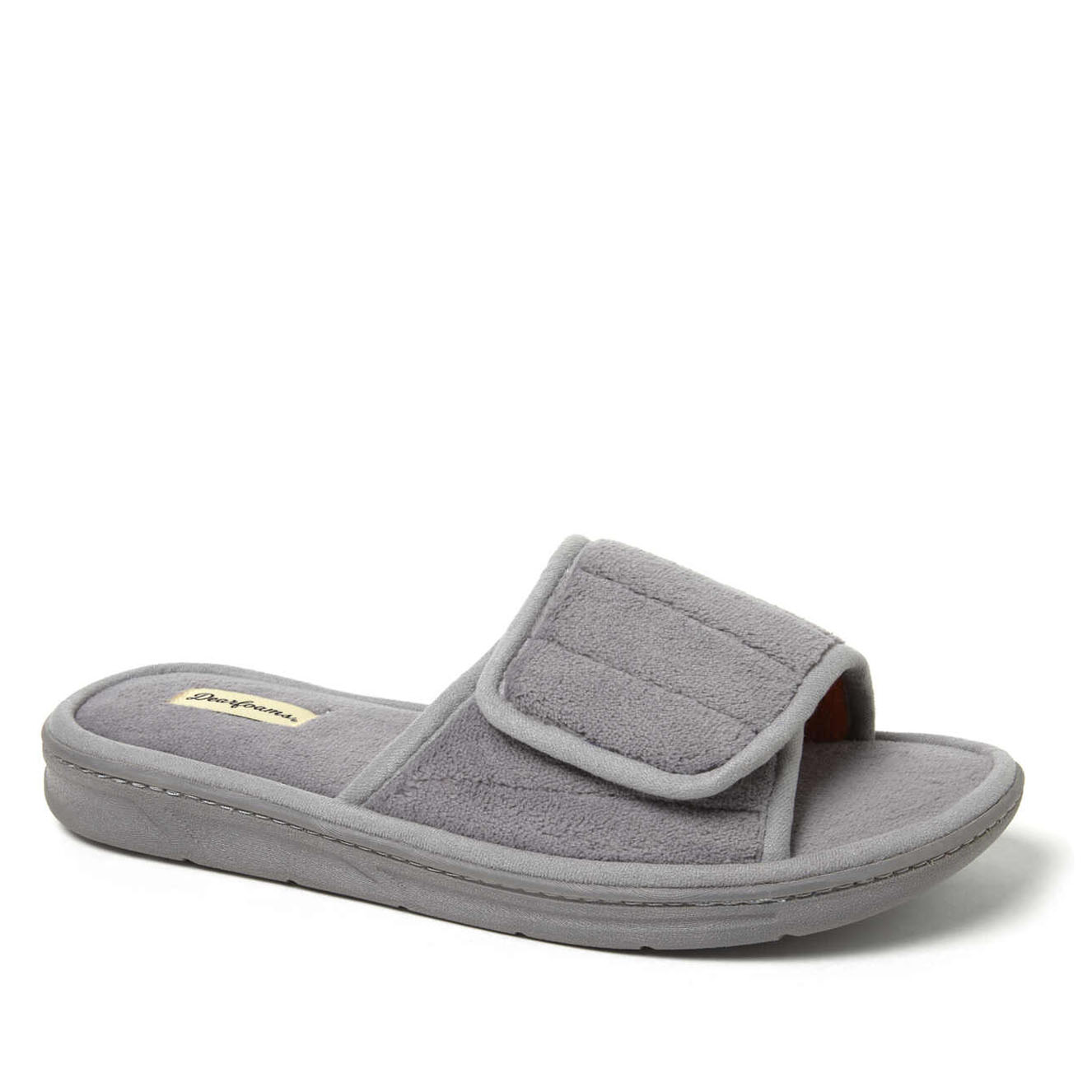 Dearfoams Men's Collin Terry Adjustable Shower Slide House Slipper - Medium grey