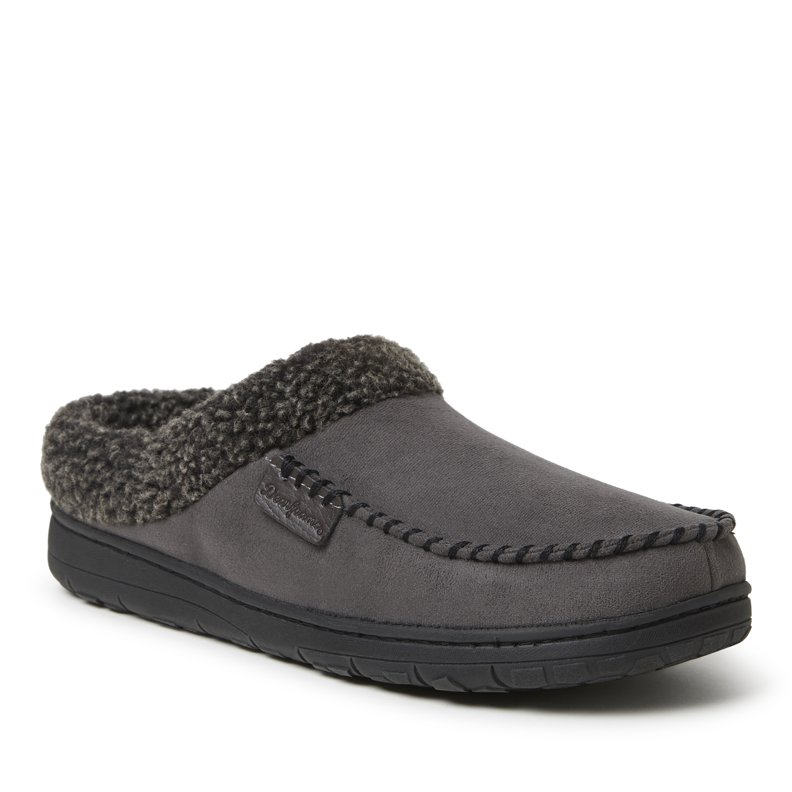 Dearfoams Men's Microsuede Moccasin Toe House Shoe Clog Slipper - Pavement