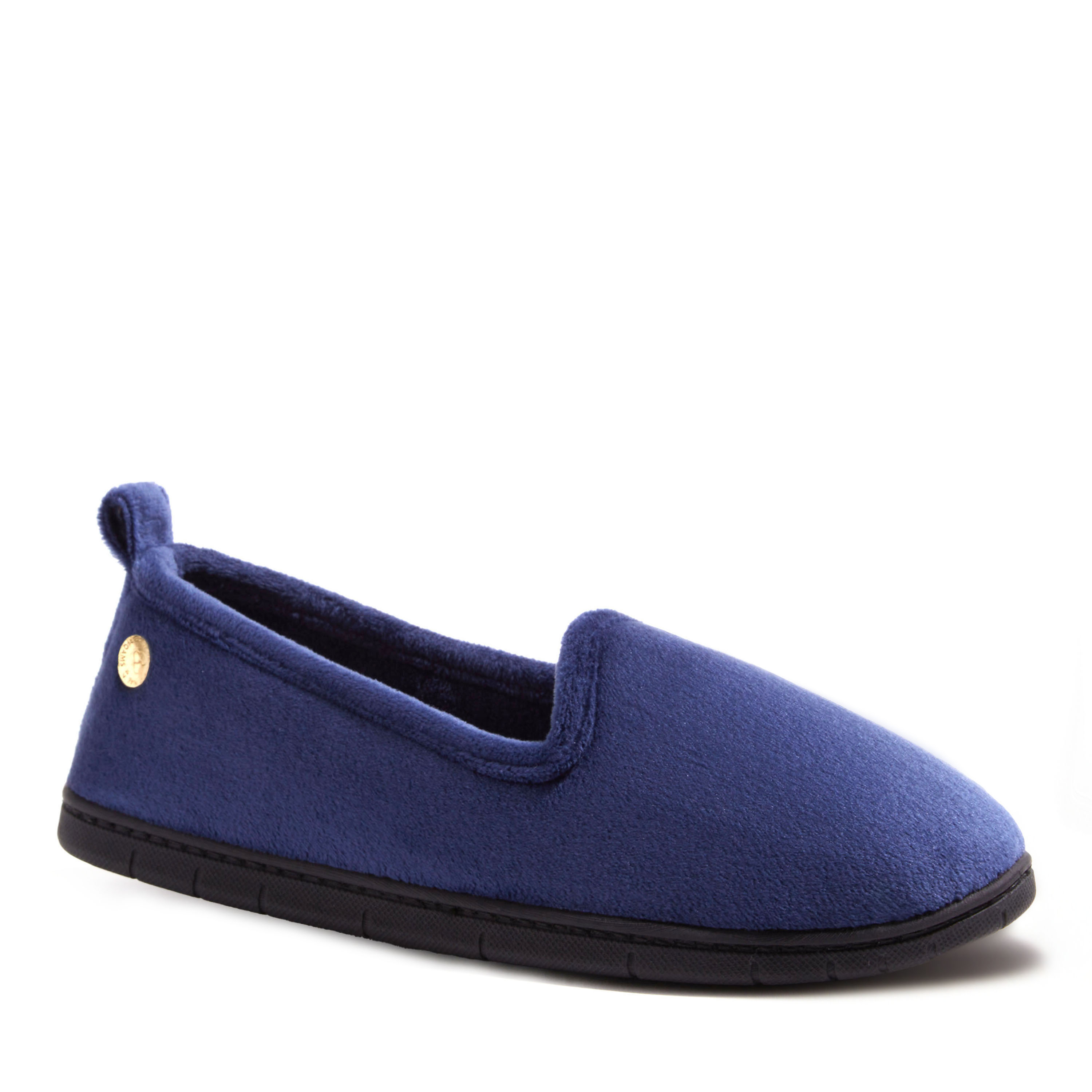 Dearfoams Rachel Velour Closed Back Womens Memory Foam Slip-On Slippers, Medium, Blue