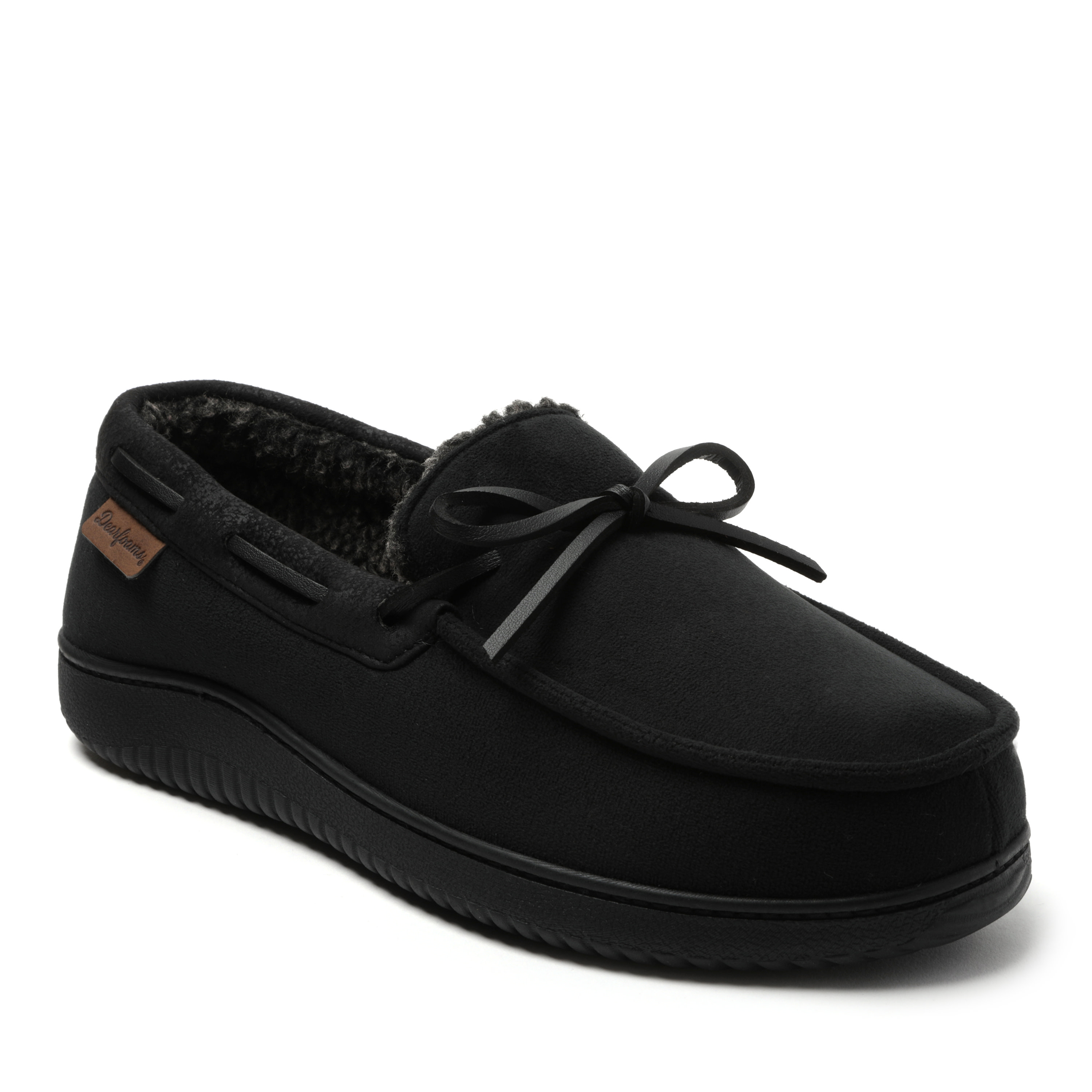 Dearfoams Mens Pierce Microsuede Moc with Tie Slippers, X-large, Black