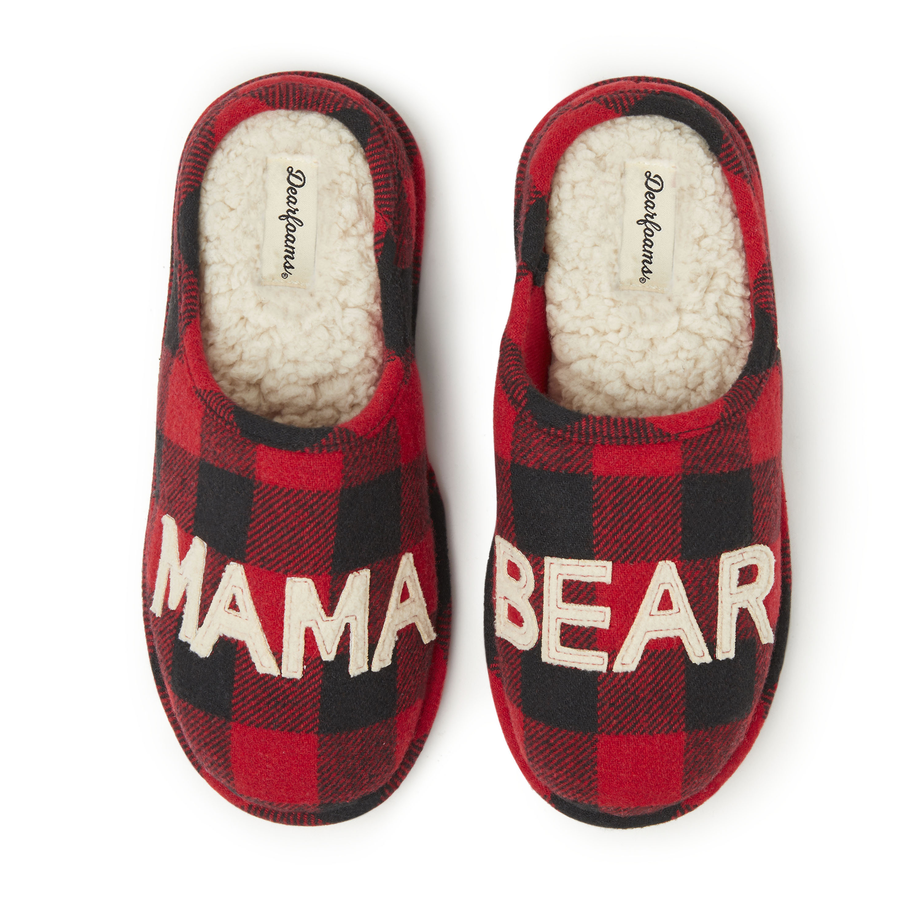 Dearfoams Women's Mama Bear Buffalo Check Clog Slipper, Red Plaid
