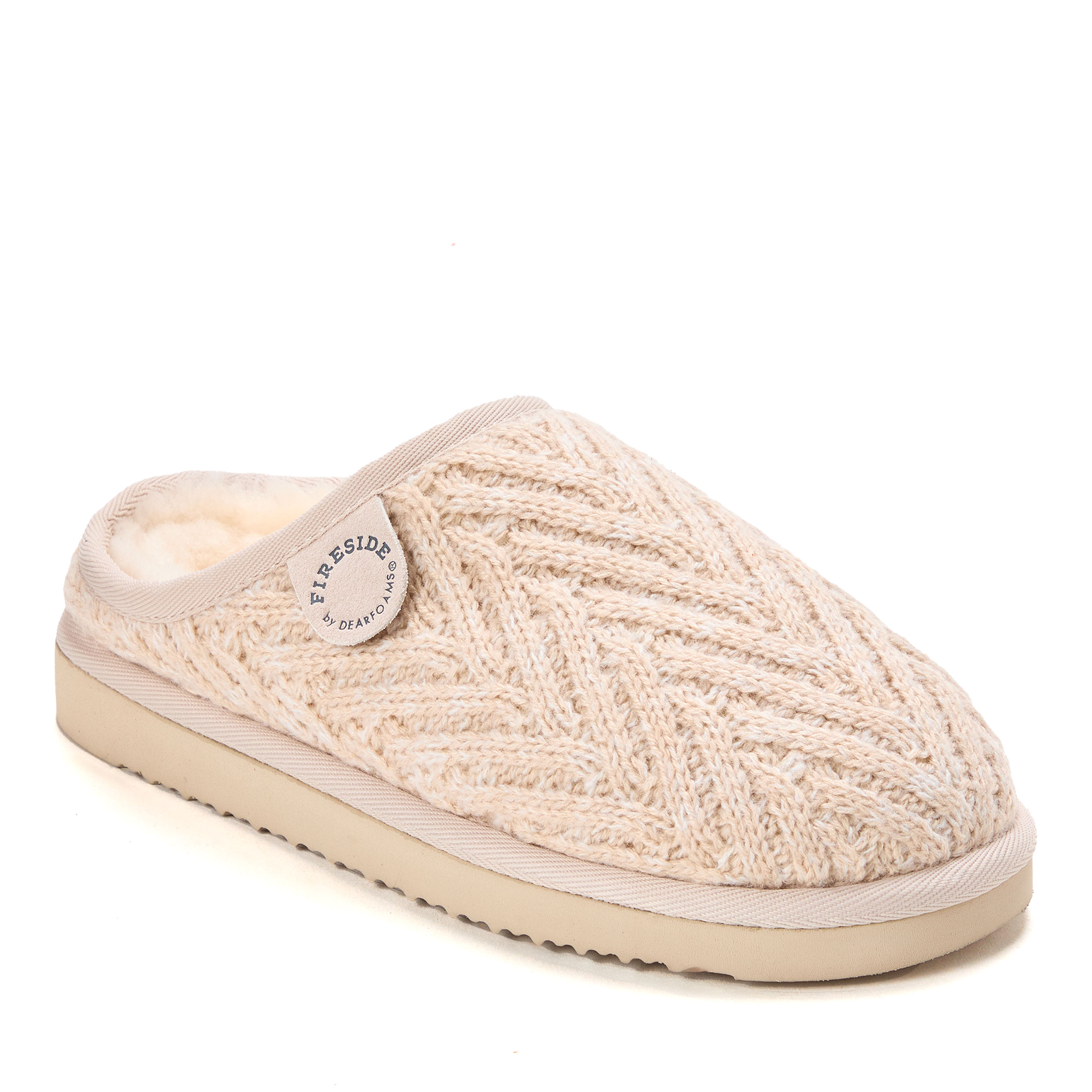 Dearfoams Women's Greta Genuine Shearling Knit Clog Slipper - Bone