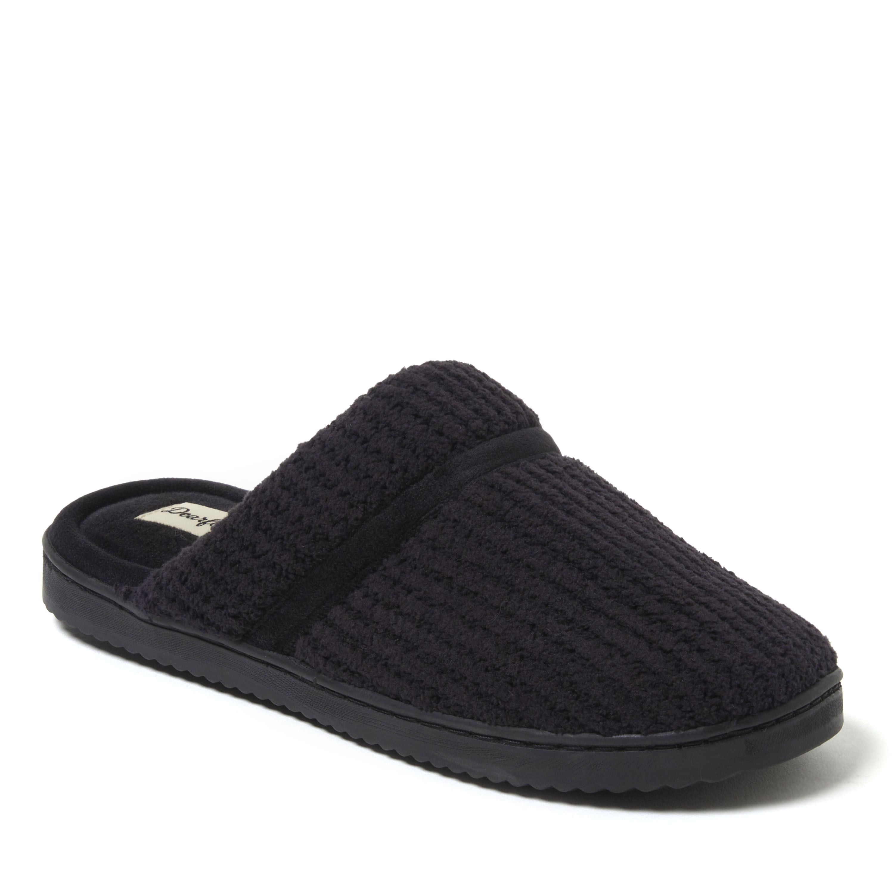 Dearfoams Serena Marled Chenille Scuff Womens Memory Foam Slip-On Slippers, Small, Black