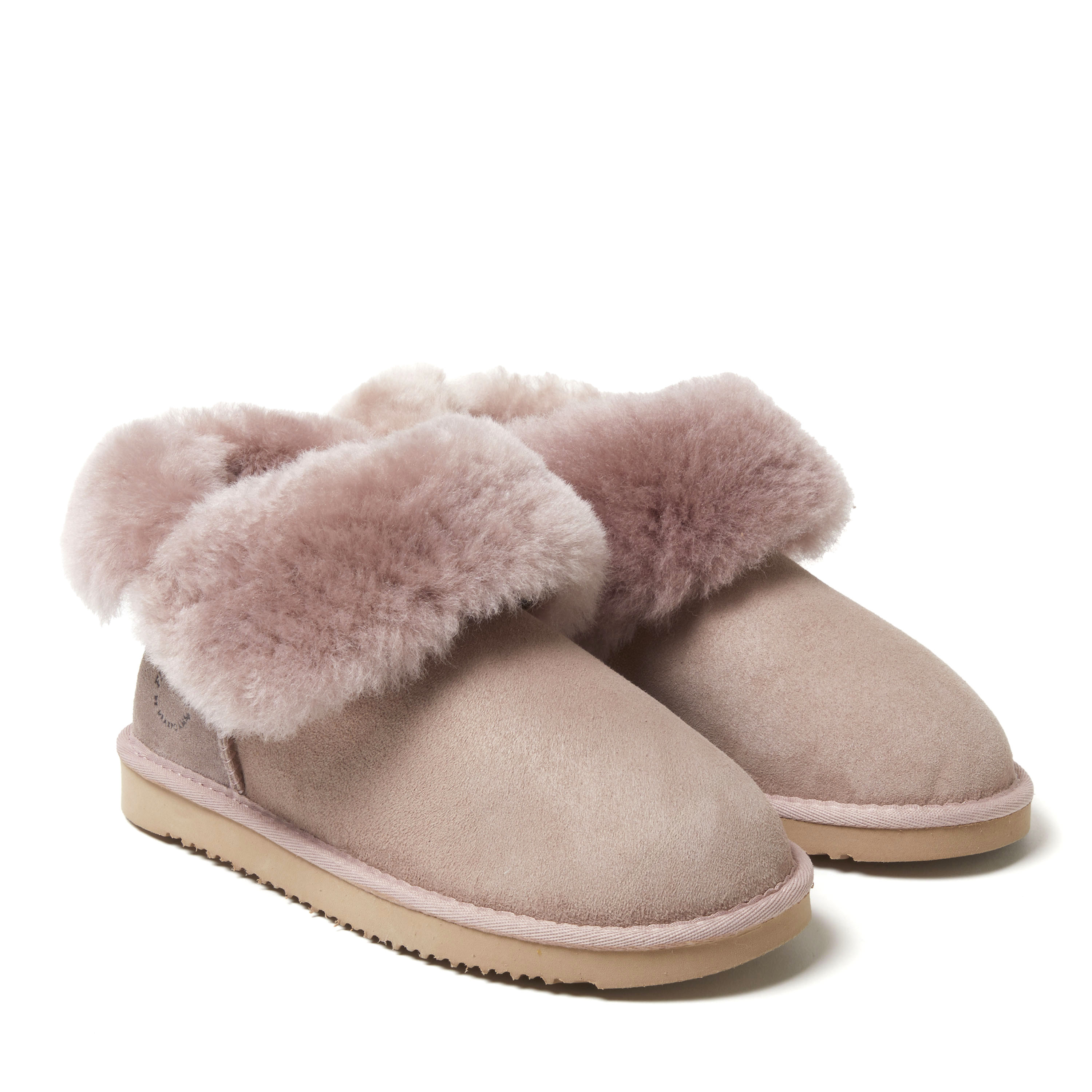 Women's Fireside by Dearfoams Perth Genuine Shearling Foldover Boot Slipper, Suede/Faux Shearling, Dusty Pink