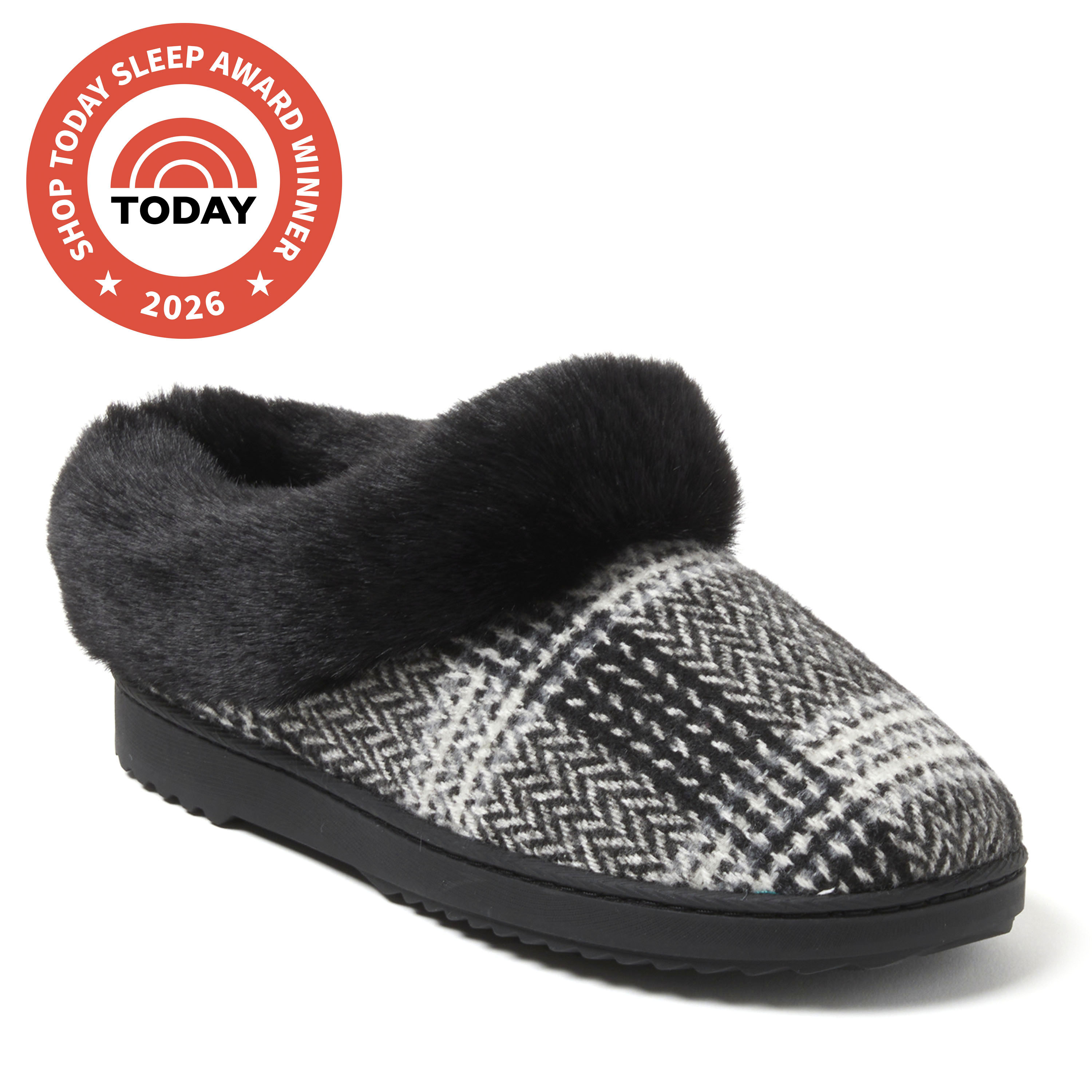 Dearfoams Hannah Festive Knit Womens Memory Foam Clog Slippers, Small, Black