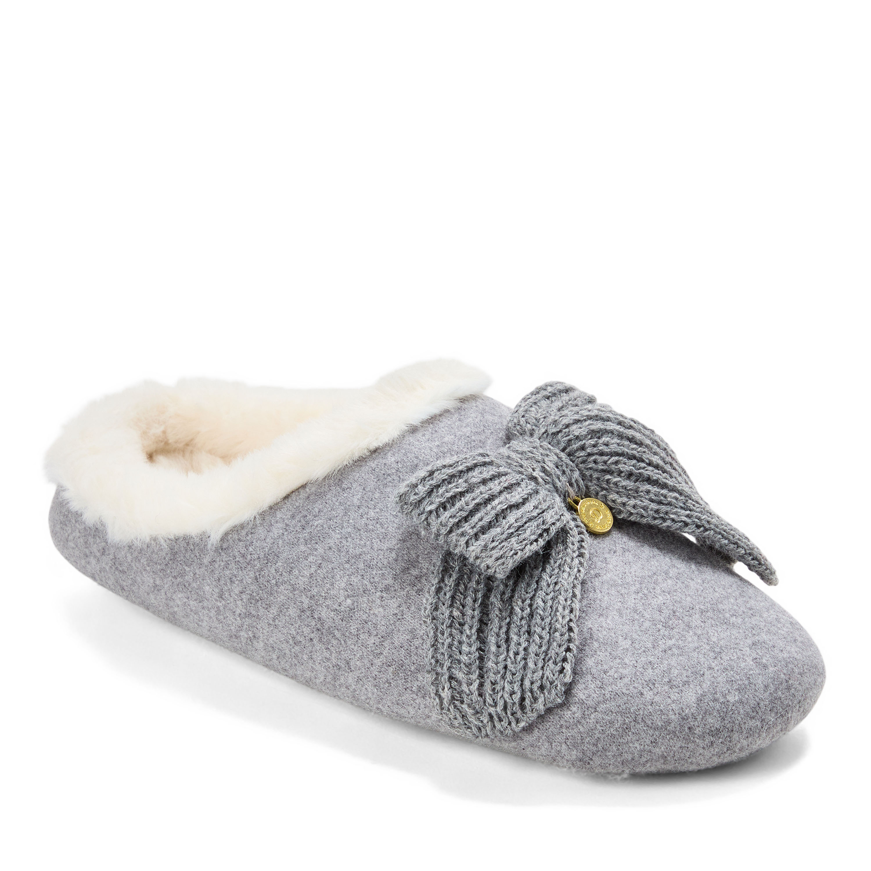 Dearfoams Women's Josie Knit Clog Slipper with Bow - Light heather grey