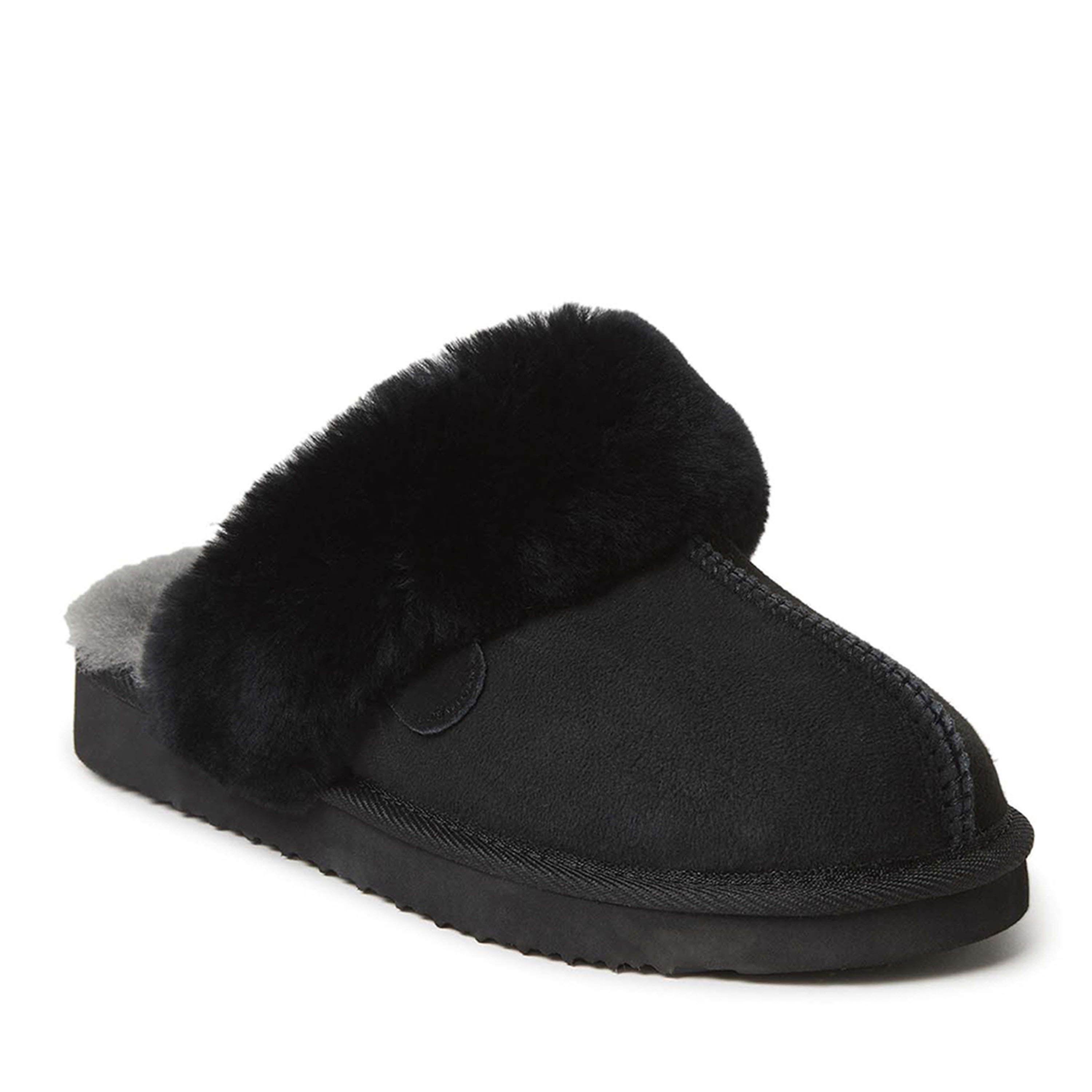 Women's Fireside by Dearfoams Sydney Genuine Shearling Scuff Slipper, Suede/Faux Shearling, Black
