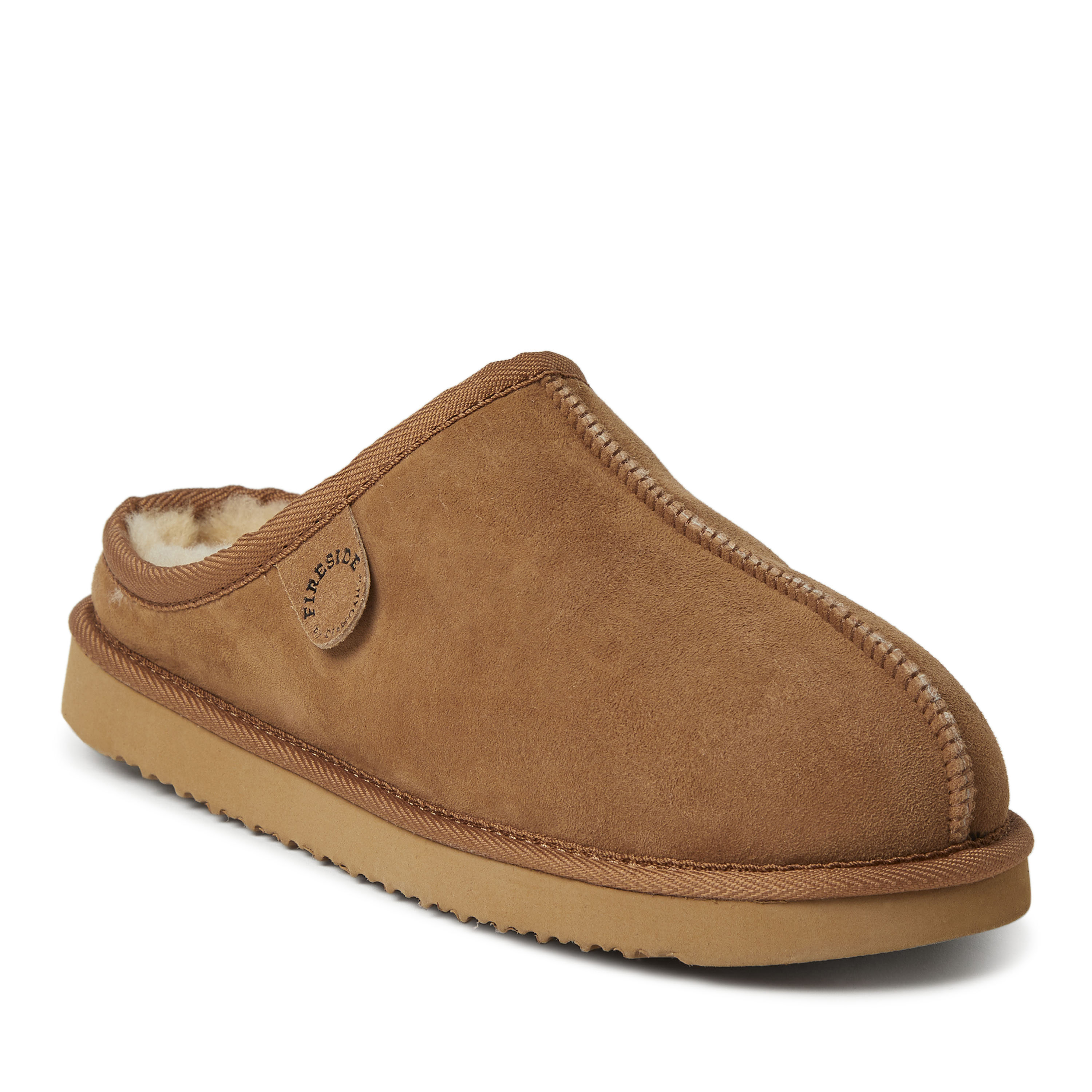 Men's Fireside by Dearfoams Grafton Genuine Shearling Clog Slipper with Woven Accent, Chestnut