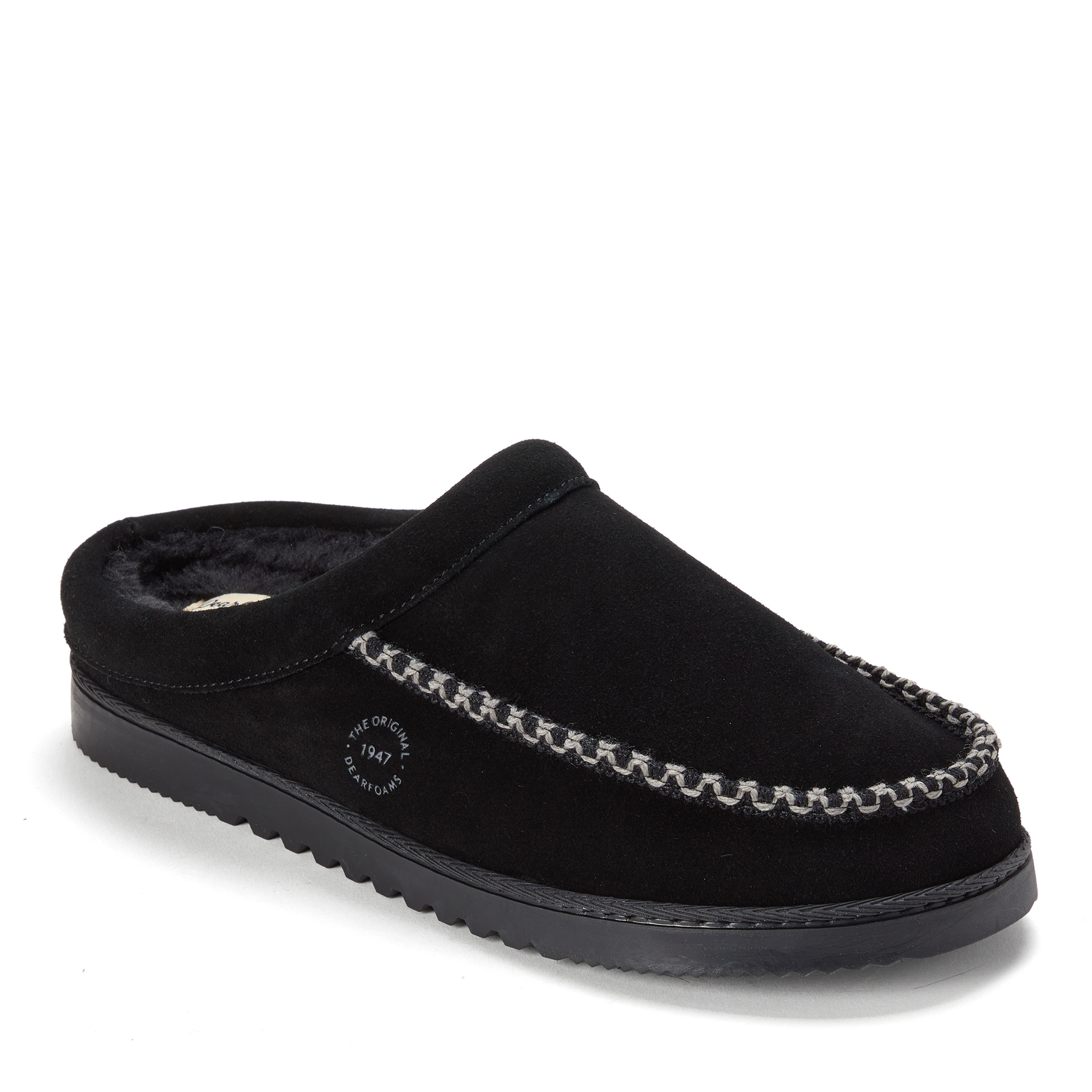 Dearfoams Beckett Genuine Suede Mens Clog Slippers, 13, Black