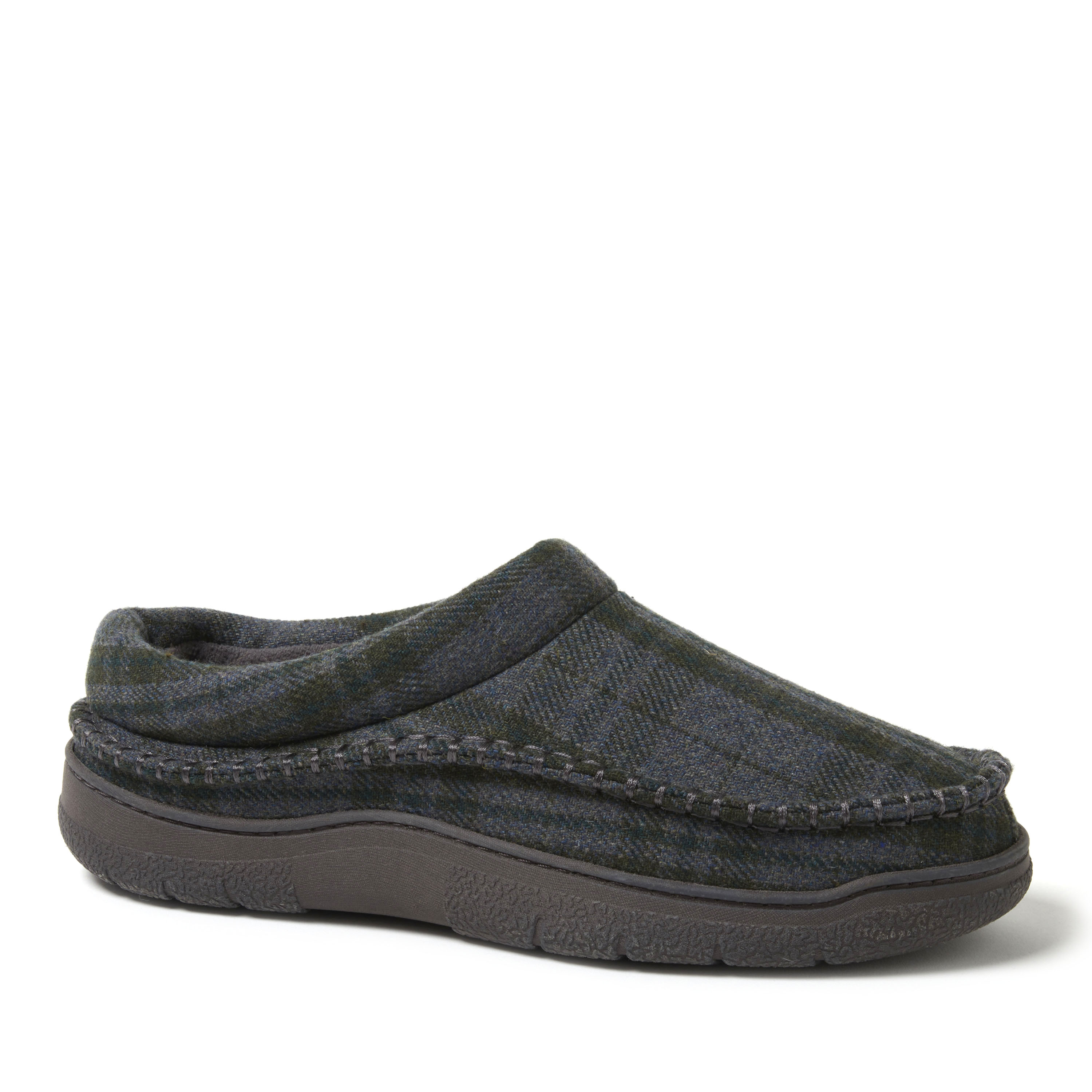 Dearfoams Men's Thompson Plaid Moccasin Toe Clog House Shoe Slipper - Blue