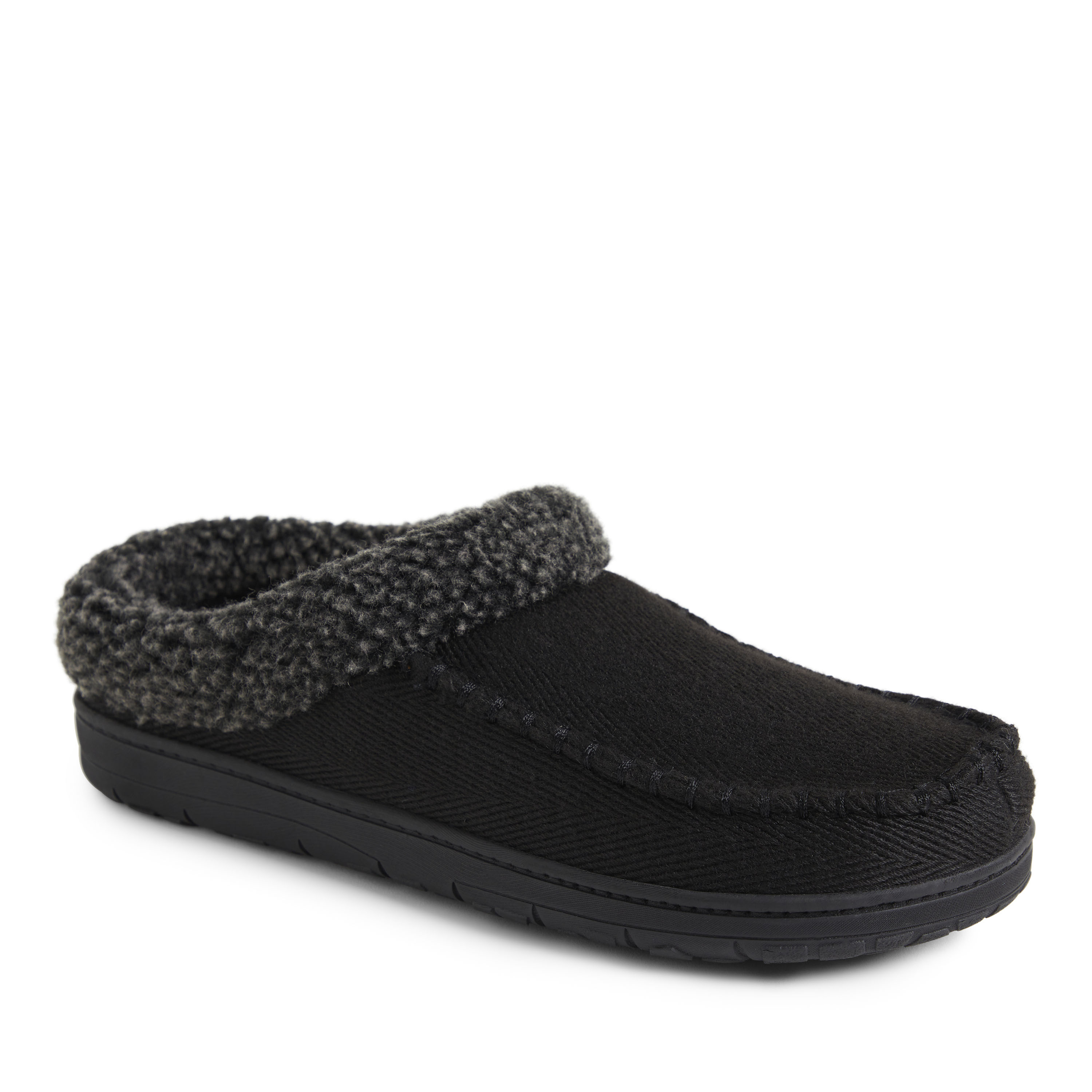 Dearfoams Men's Brendan Twill Moccasin Toe Clog Slipper - Black