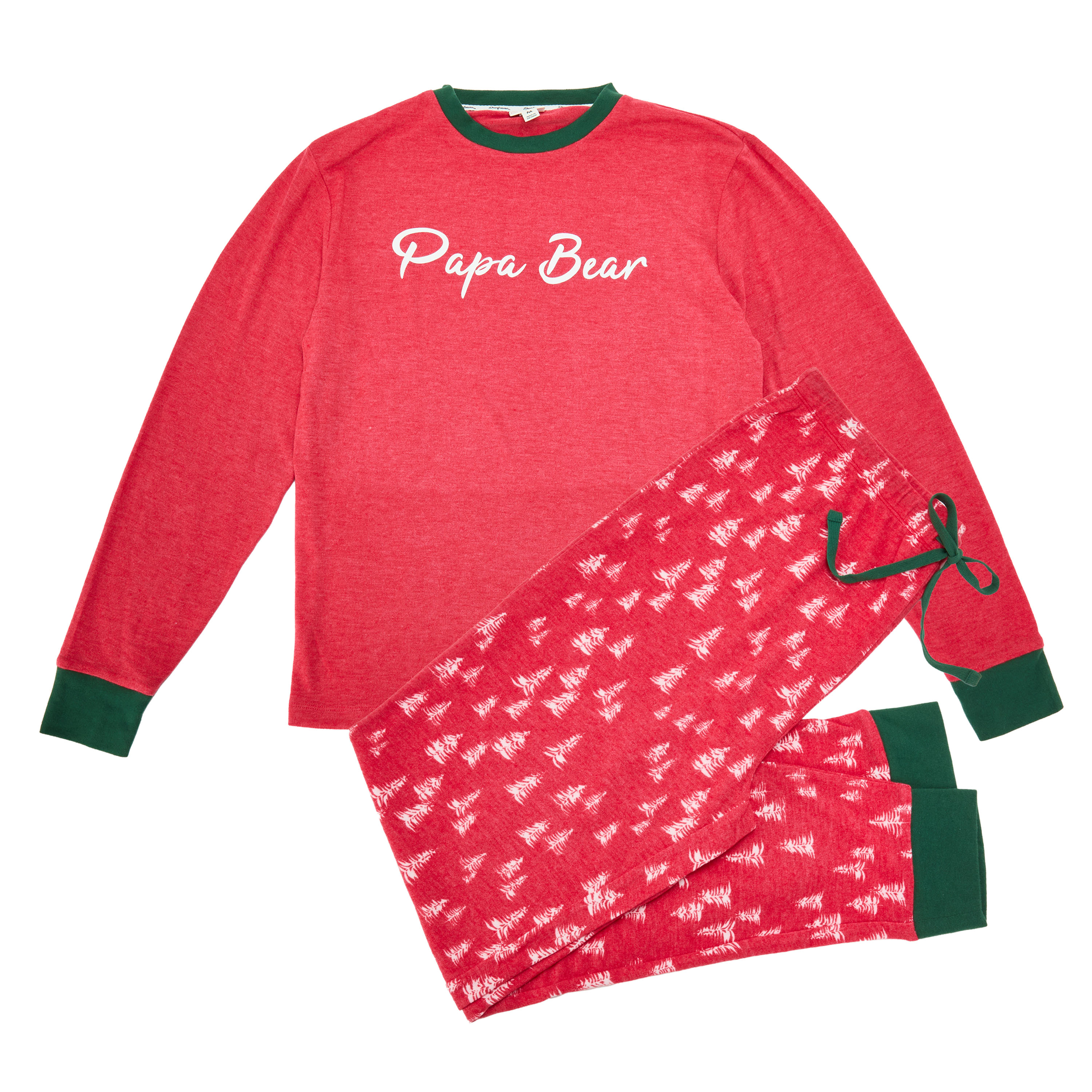 Dearfoams Men's Trees Papa Bear 2 Piece Pajama Slipper Set, Red