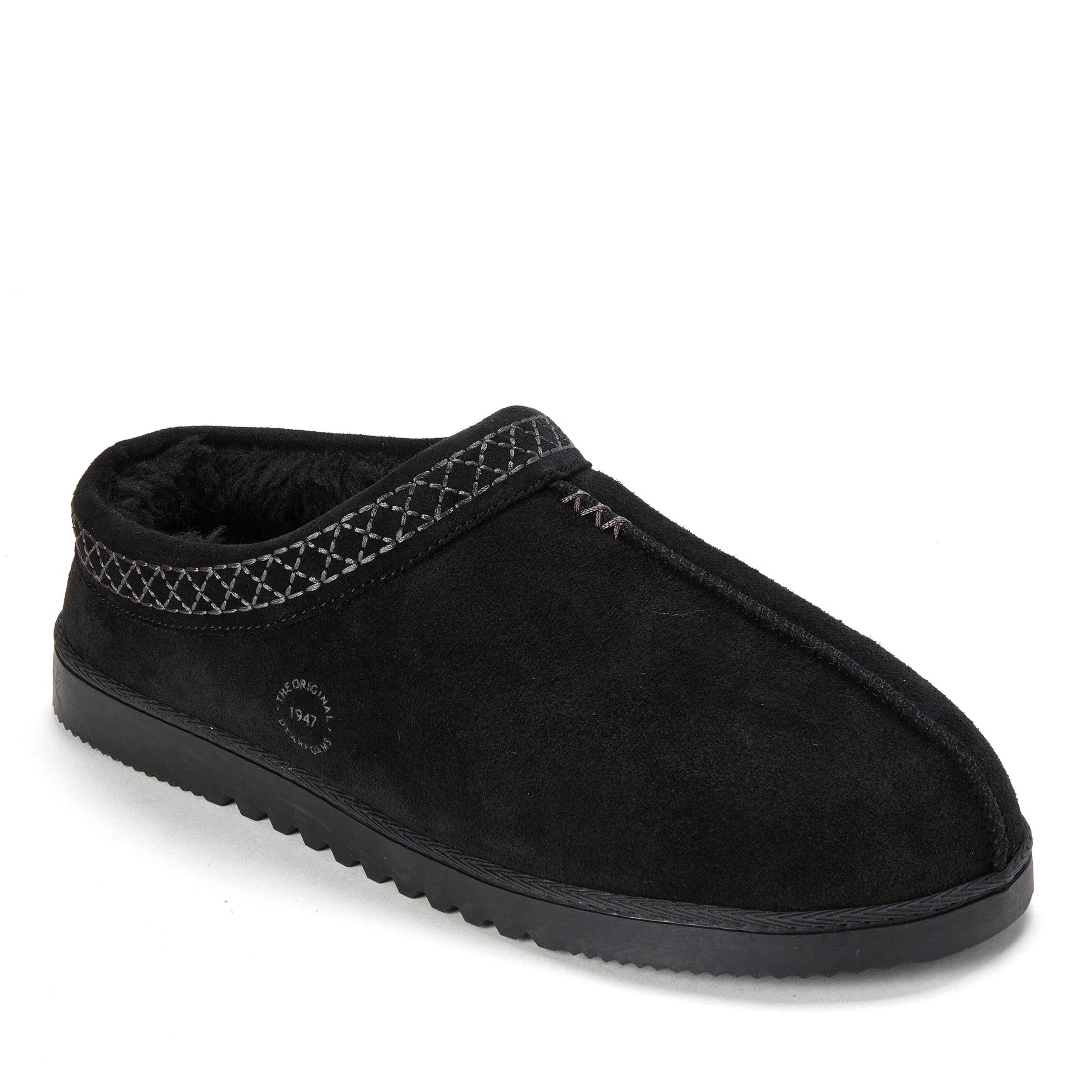 Dearfoams Dean Genuine Suede With Embroidery Mens Clog Slippers, 9, Black