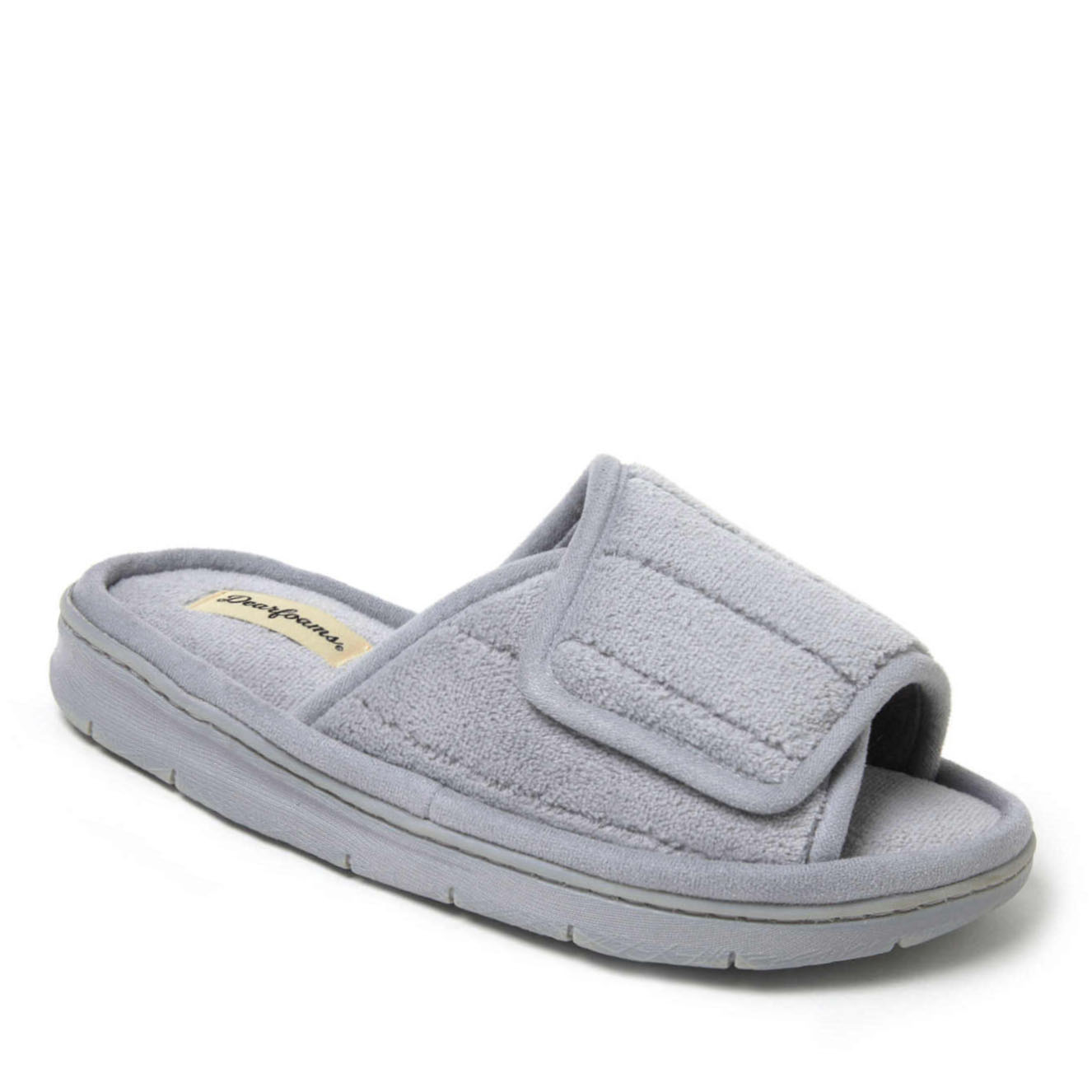 Dearfoams Mickey Terry Adjustable Slide Womens Memory Foam Slip-On Slippers, Large, Gray