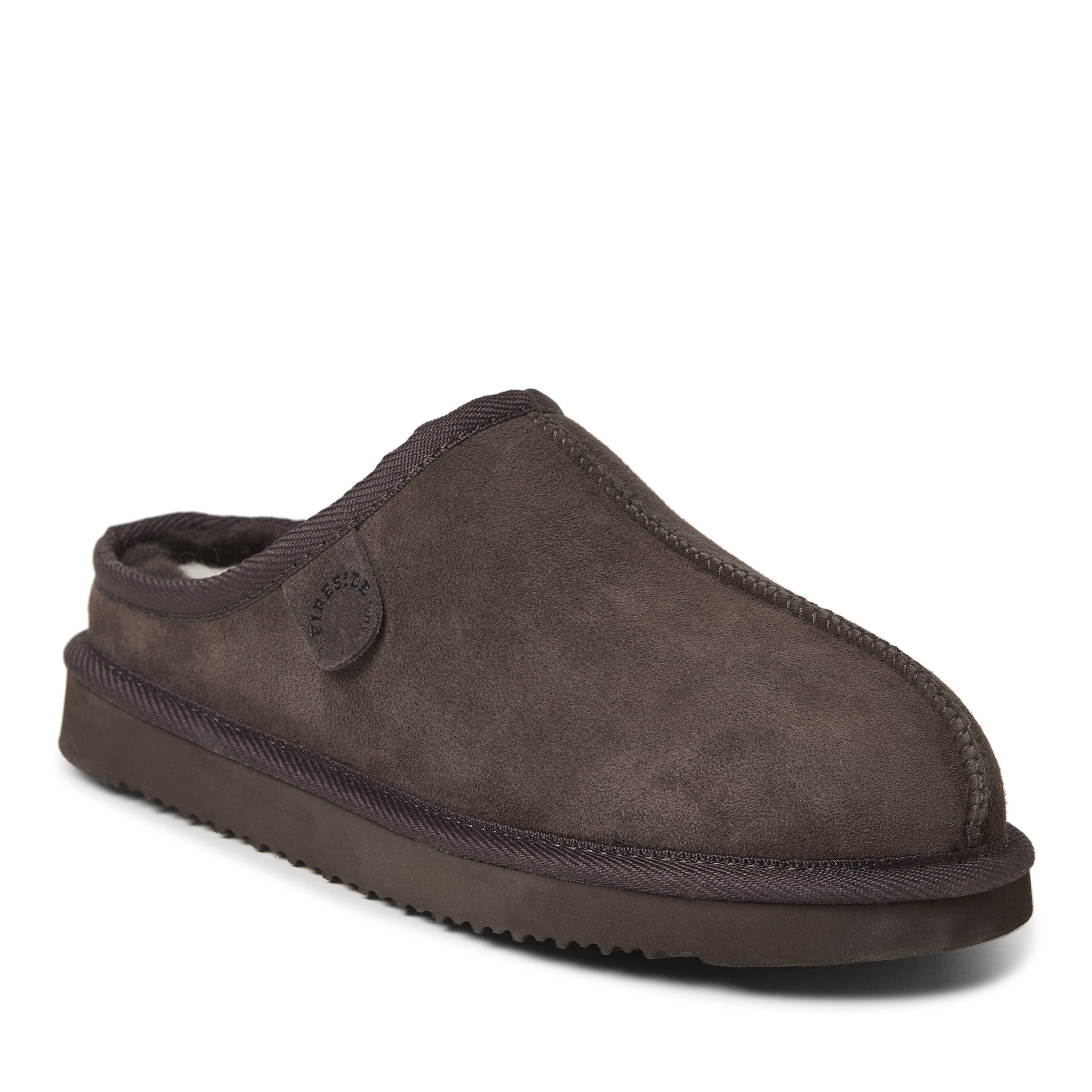 Fireside by Dearfoamâs Men's Grafton Genuine Shearling Clog With Taping Slippers, 13, Beige