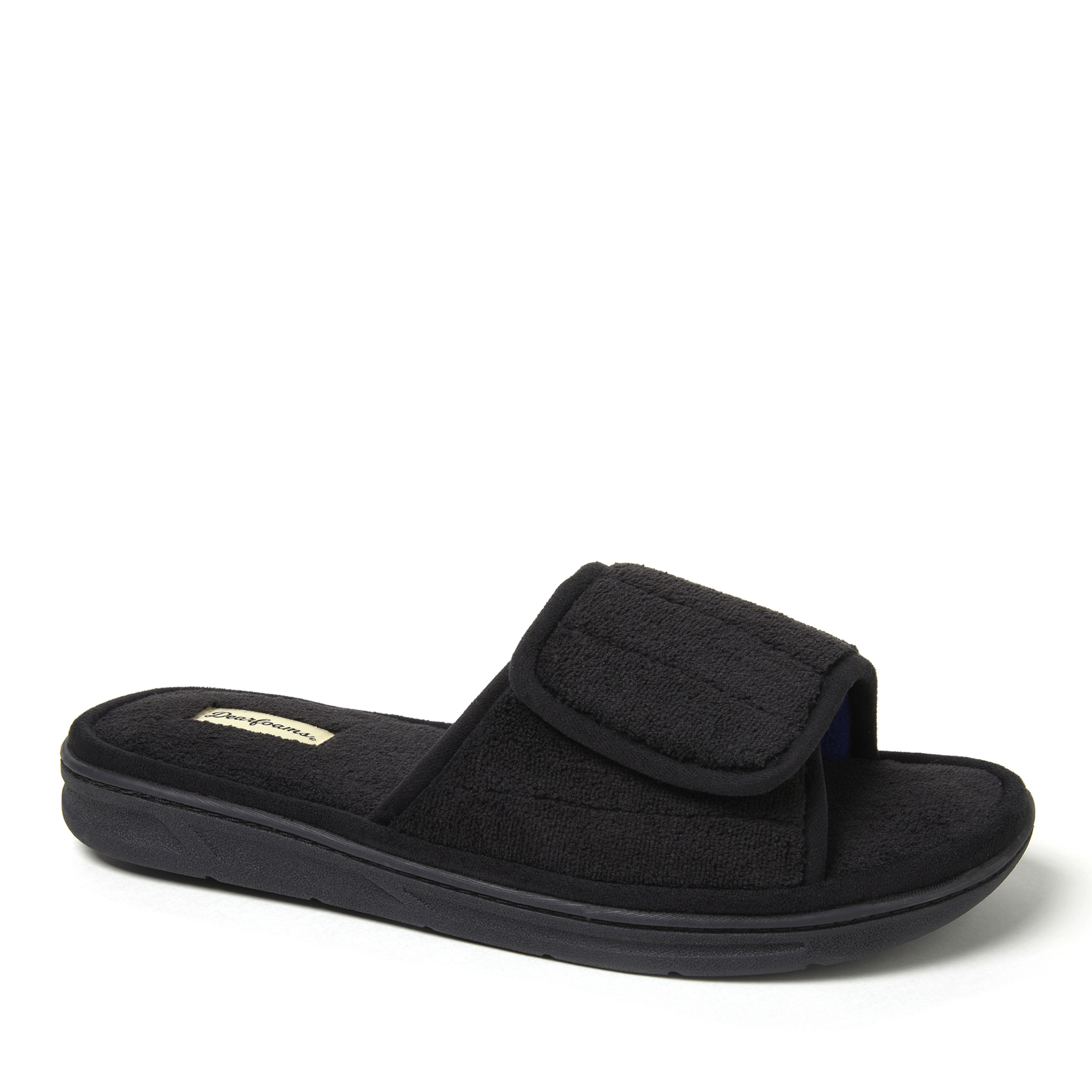 Dearfoams Men's Collin Terry Adjustable Shower Slide House Slipper - Black