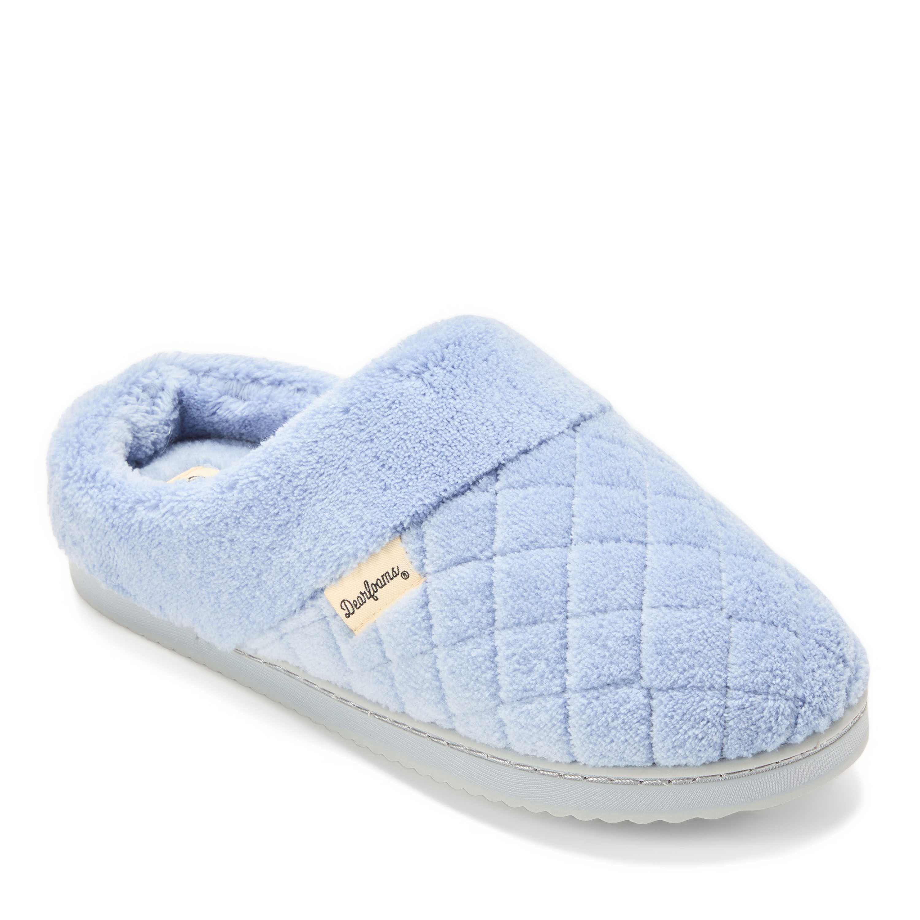 Dearfoams Libby Quilted Terry Womens Memory Foam Clog Slippers, Medium, Blue