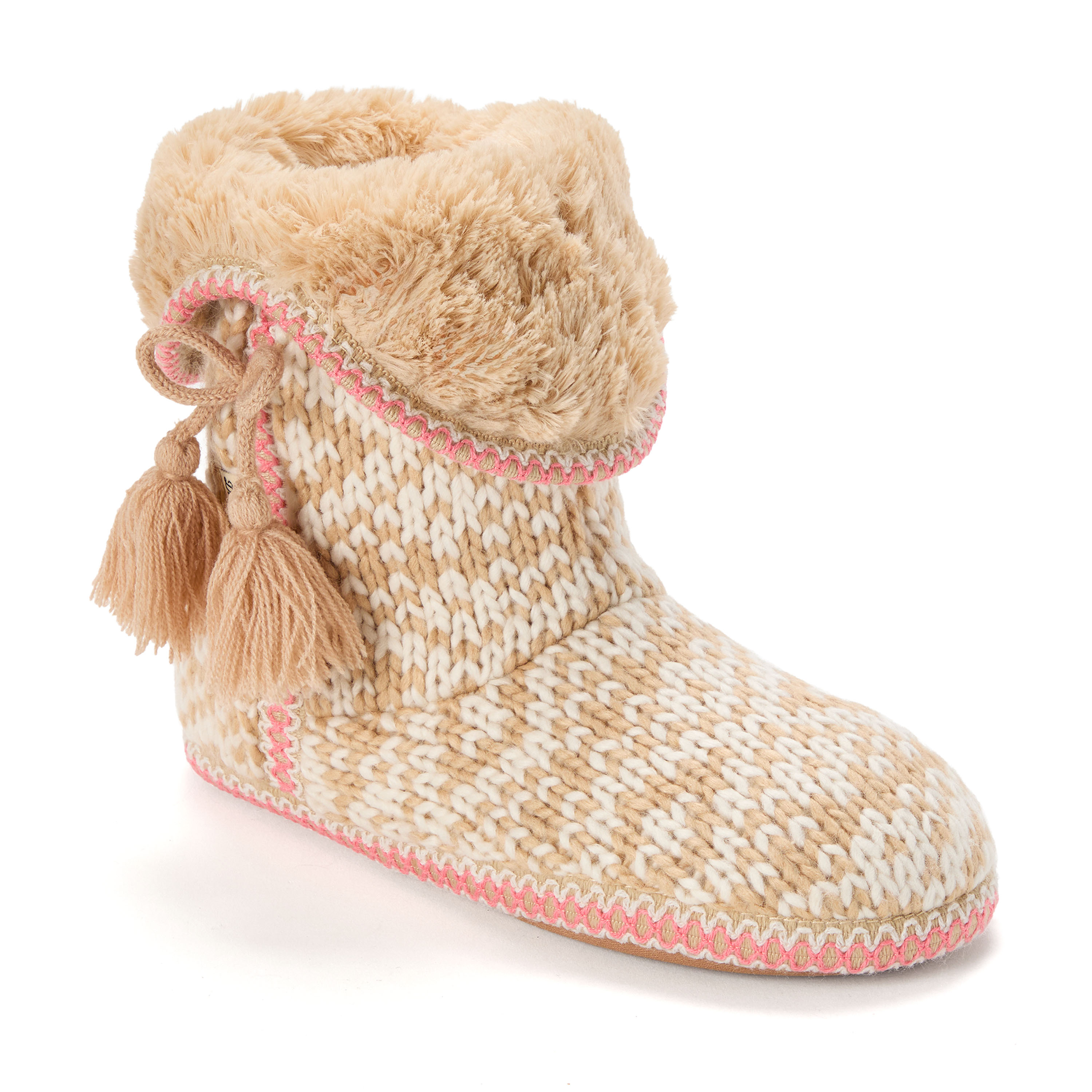 Dearfoams Becky Fold Down With Tassel Womens Bootie Slippers, Medium, Brown