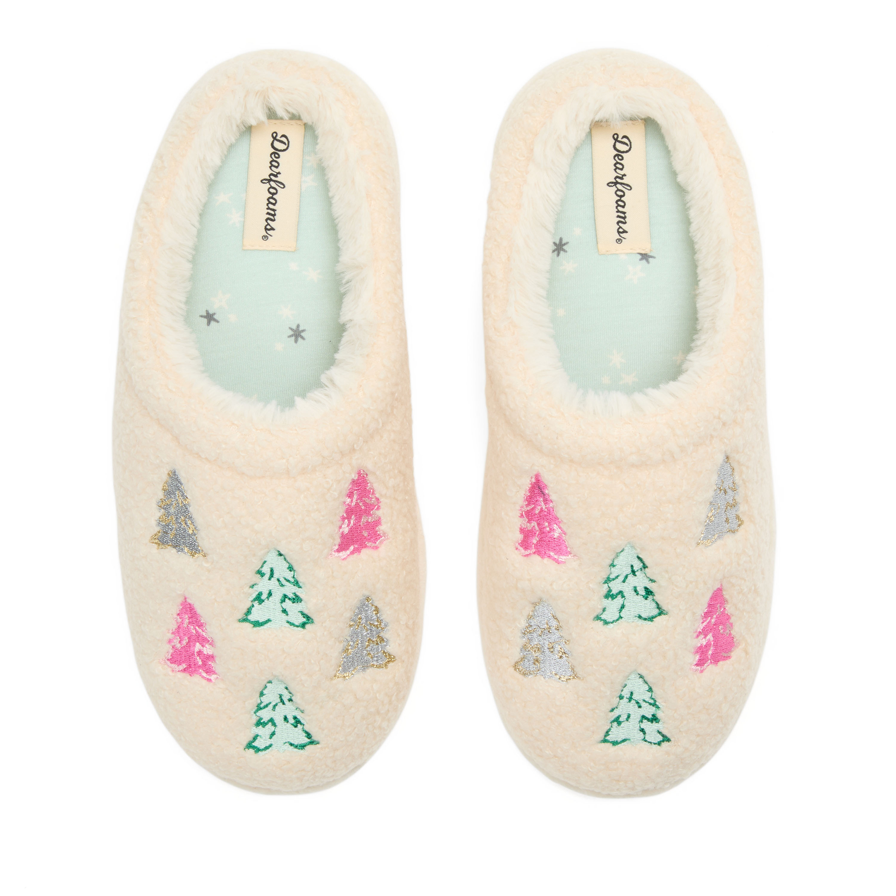 Dearfoams Holiday Novelty Trees Memory Foam Clog Slippers - Creme brulee