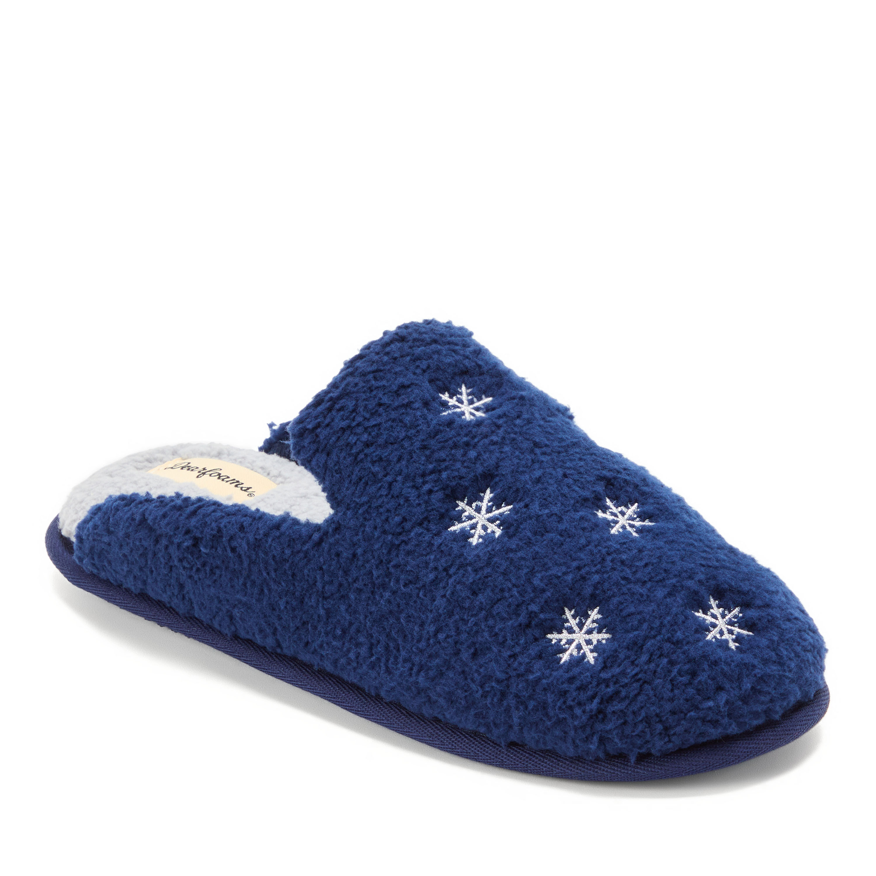 Dearfoams Women's Christmas Tree Teddy Scuff Slipper - Peacoat