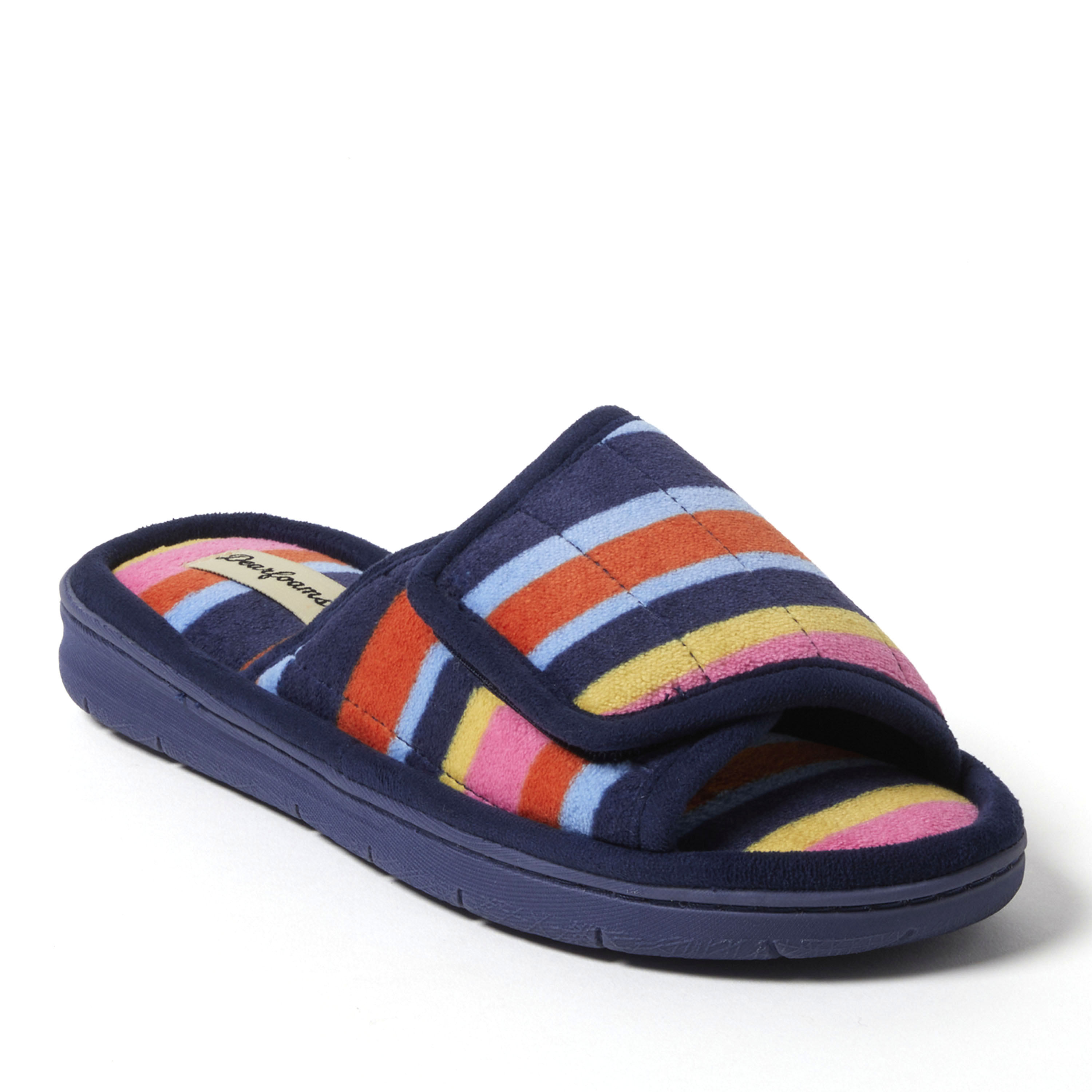 Dearfoams Mickey Terry Adjustable Slide Womens Memory Foam Slip-On Slippers, Large, Black