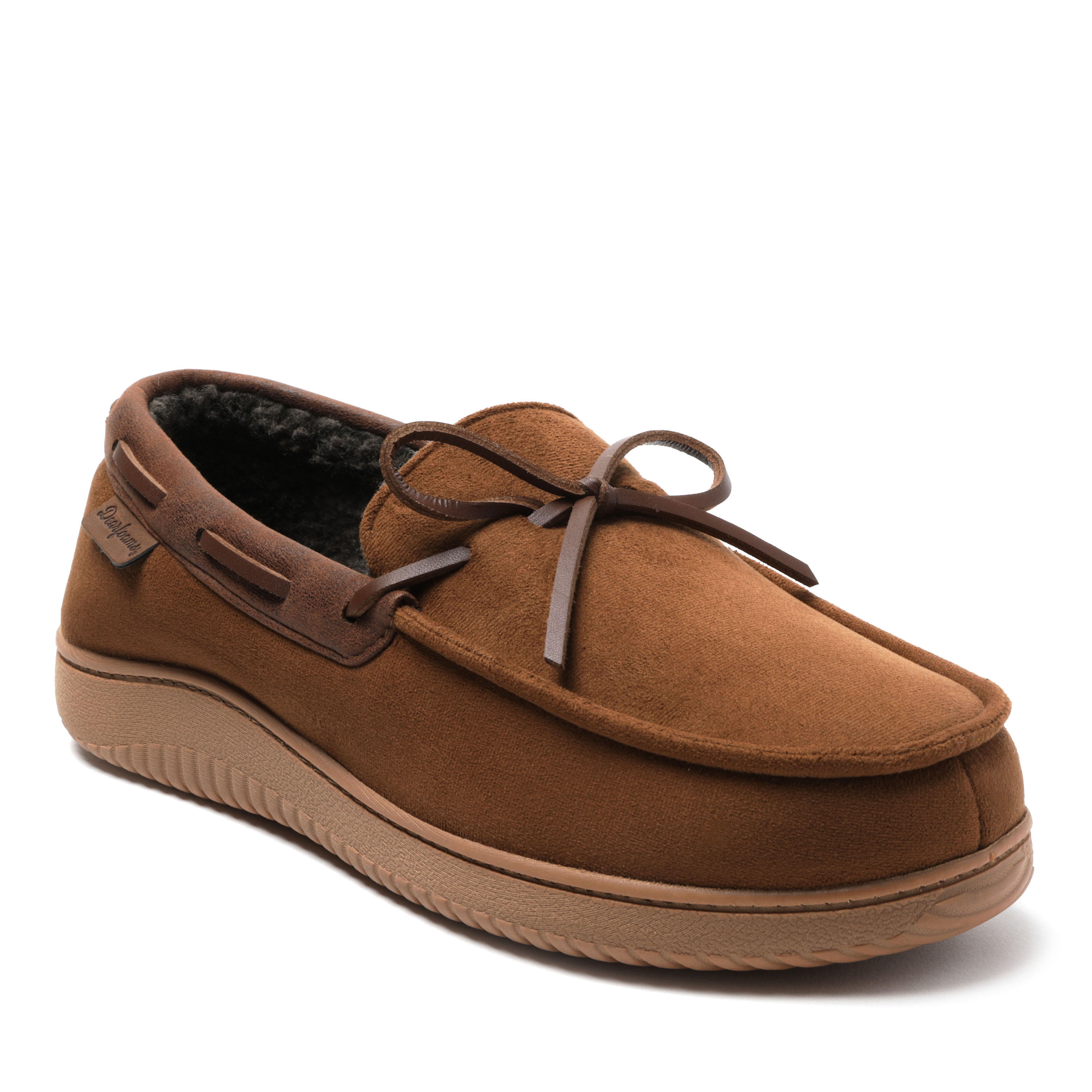Dearfoams Men's Pierce Microsuede Moccasin House Shoe Slipper - Chestnut