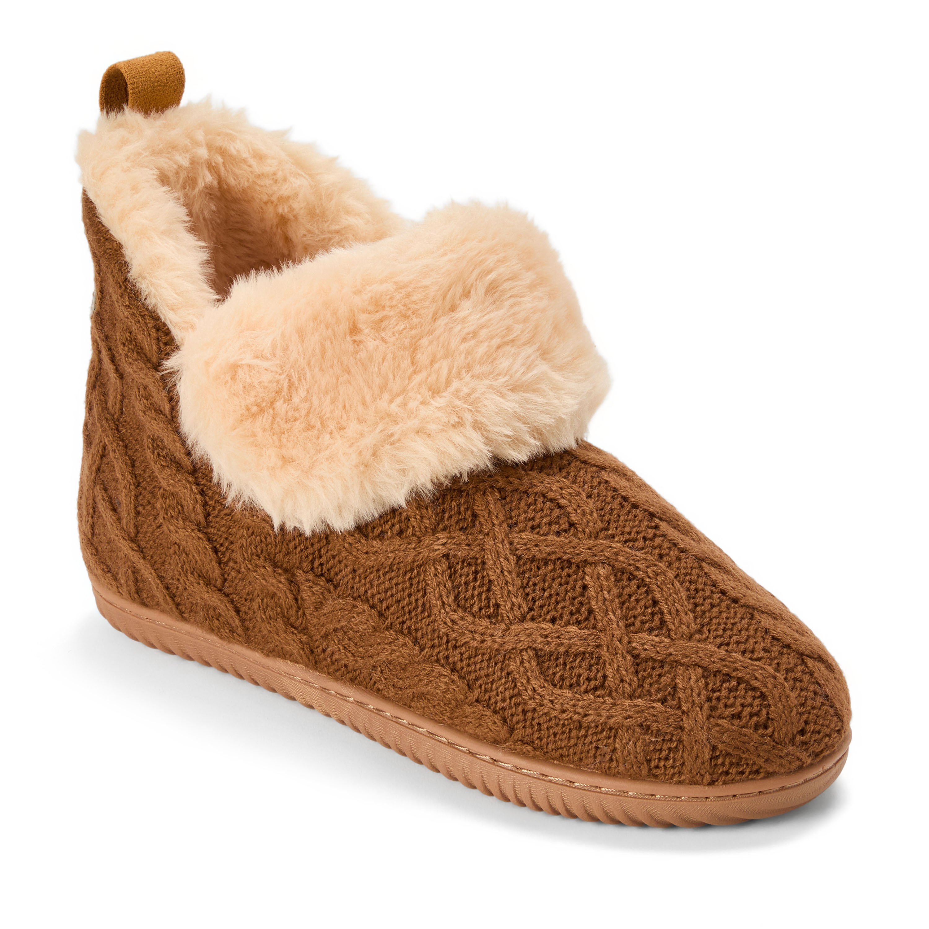 Dearfoams Women's Moritz Bootie House Slipper - Chestnut cable knit