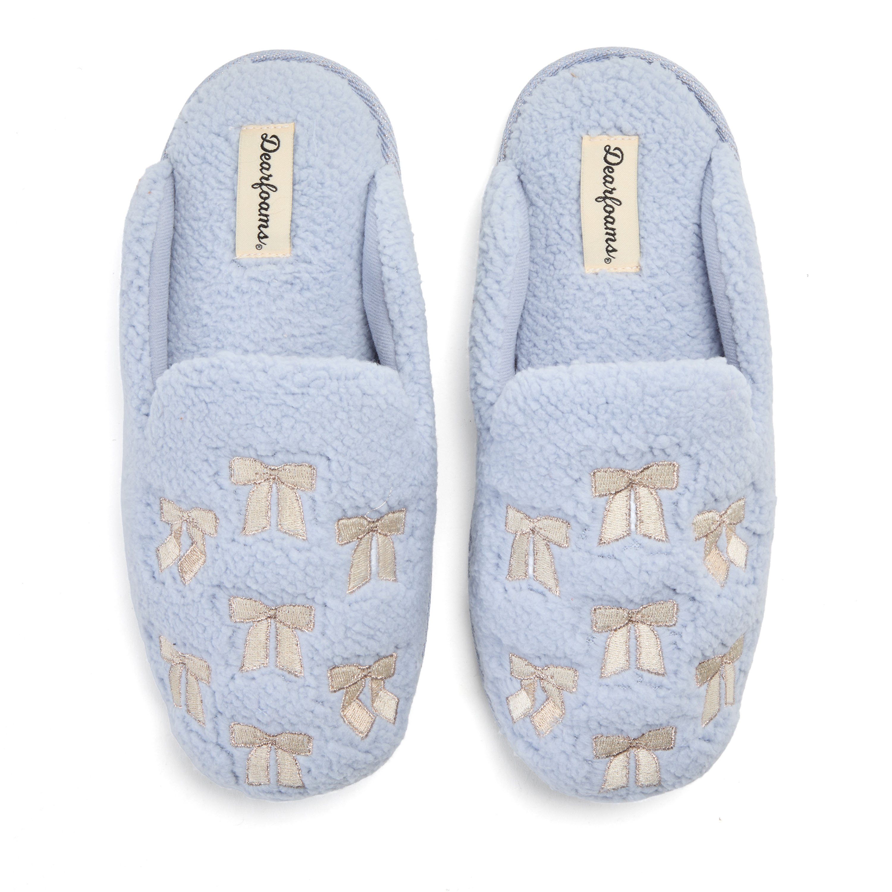 Dearfoams Teddy Heart Scuff Womens Slip-On Slippers, Medium, Blue