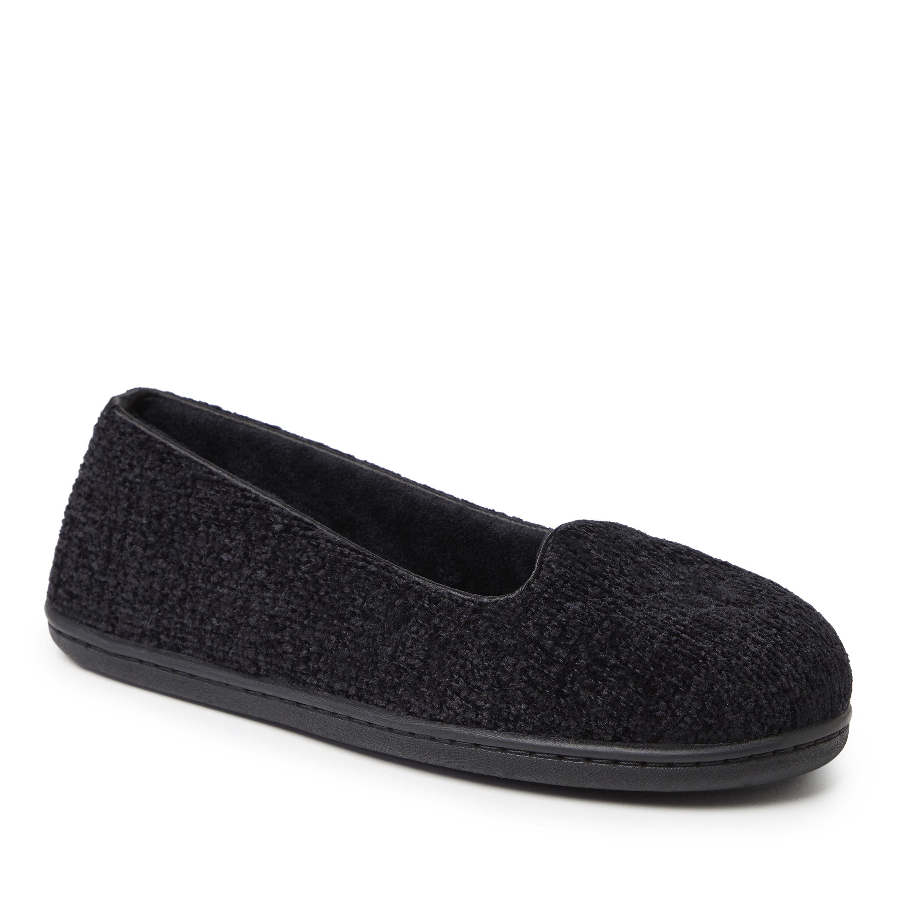 Dearfoams Rebecca Chenille Closed Back Womens Memory Foam Slip-On Slippers, Small, Black