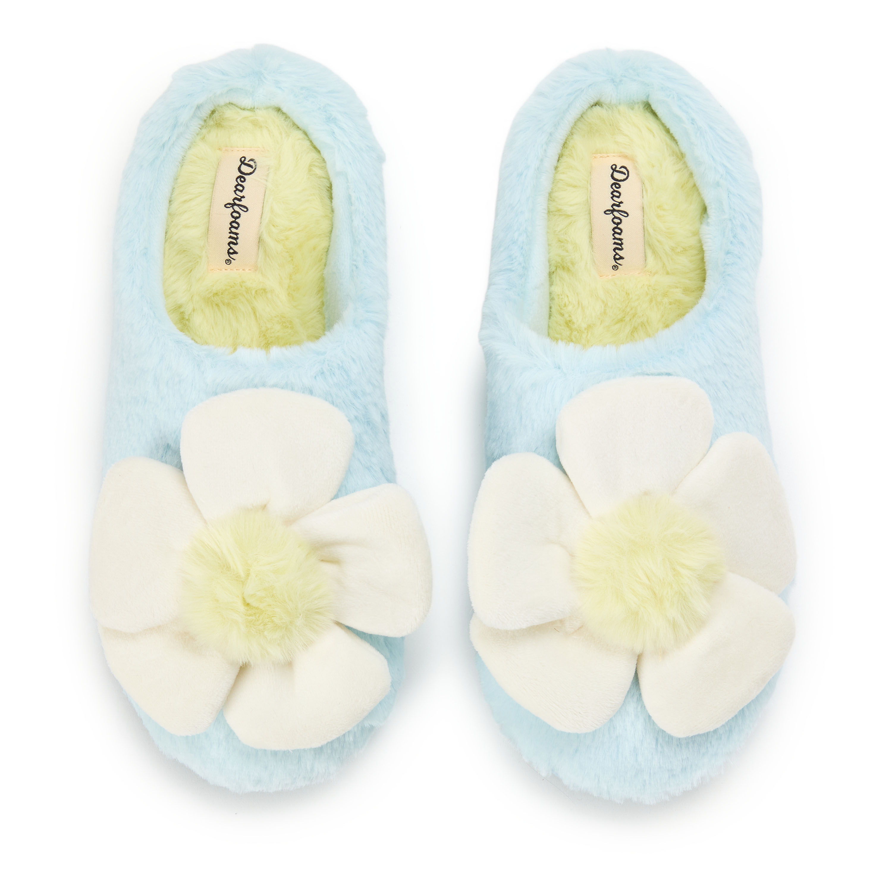 Dearfoams Rosie Furry Icon Womens Memory Foam Clog Slippers, Medium, Blue