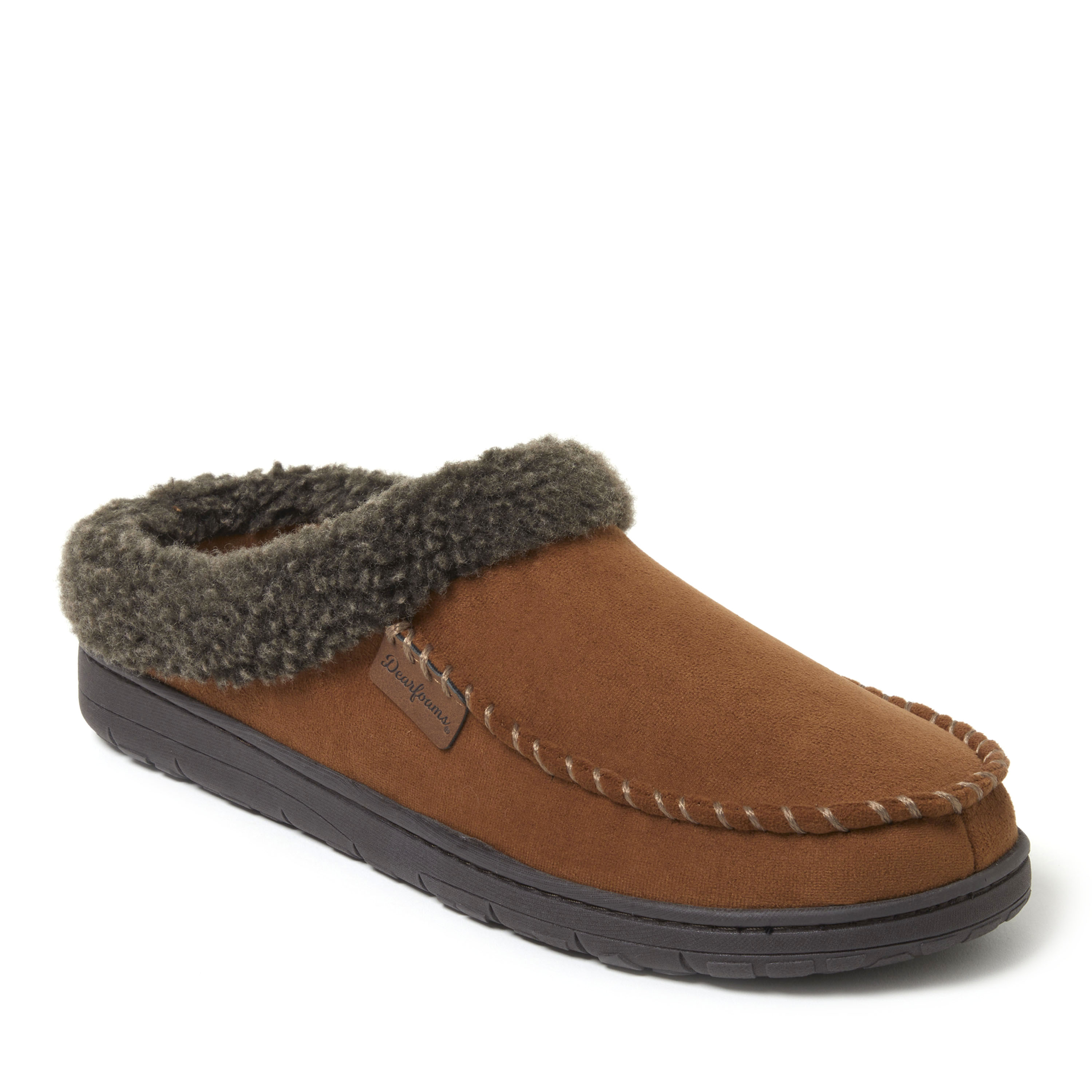 Dearfoams Men's Microsuede Moccasin Toe House Shoe Clog Slipper - Chestnut